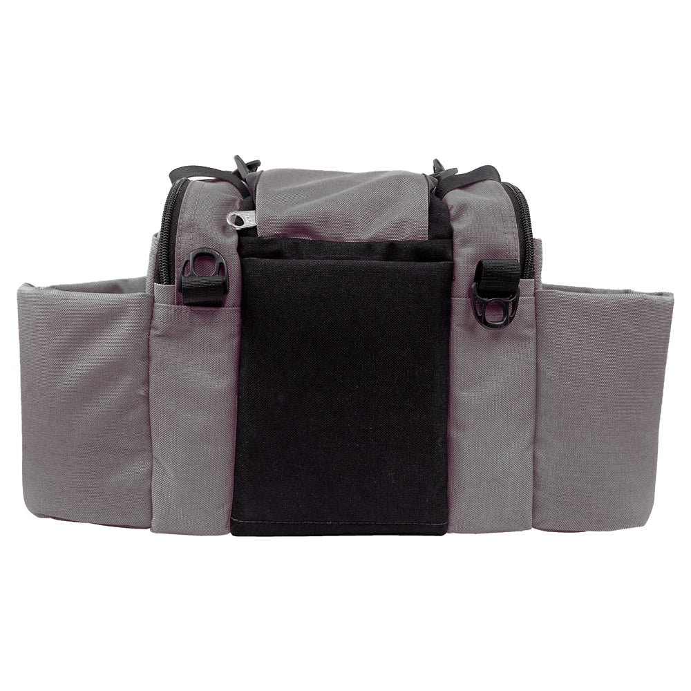 Gotta Go Gotta Throw Revolution Mini Deluxe V3 disc golf bag in Mountain Mist with gray and black design, compact and functional.