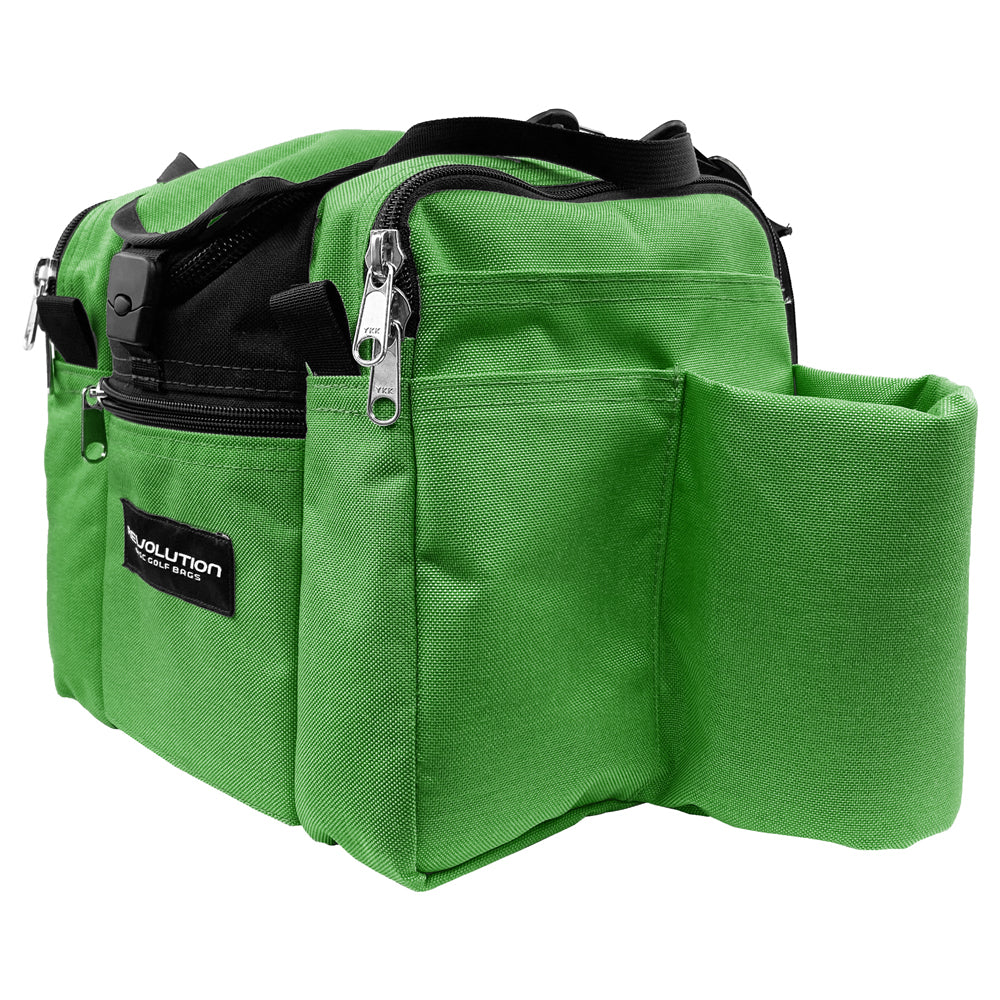 Gotta Go Gotta Throw Revolution Mini Deluxe V3 Disc Golf Bag in forest green and black, compact bag with multiple compartments.