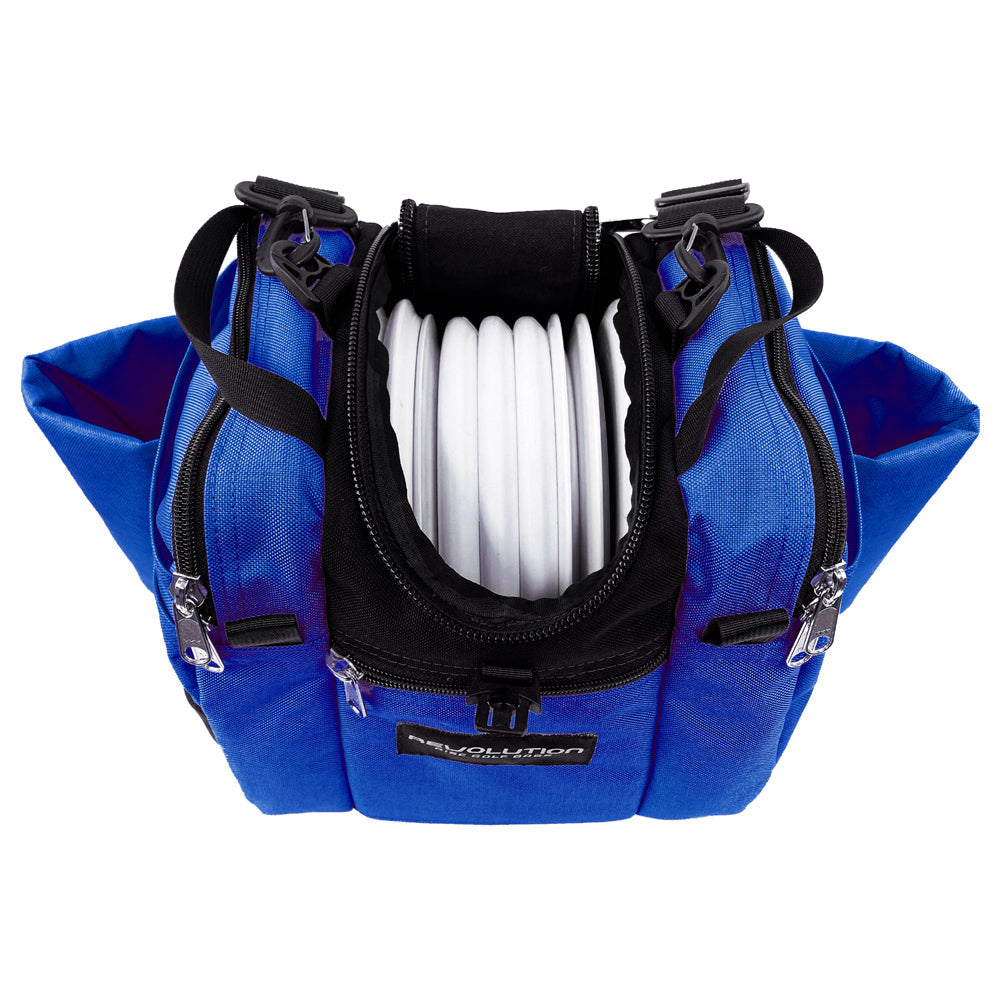 Gotta Go Gotta Throw Revolution Mini Deluxe V3 Disc Golf Bag in Lapis with black accents, compact and lightweight for disc storage