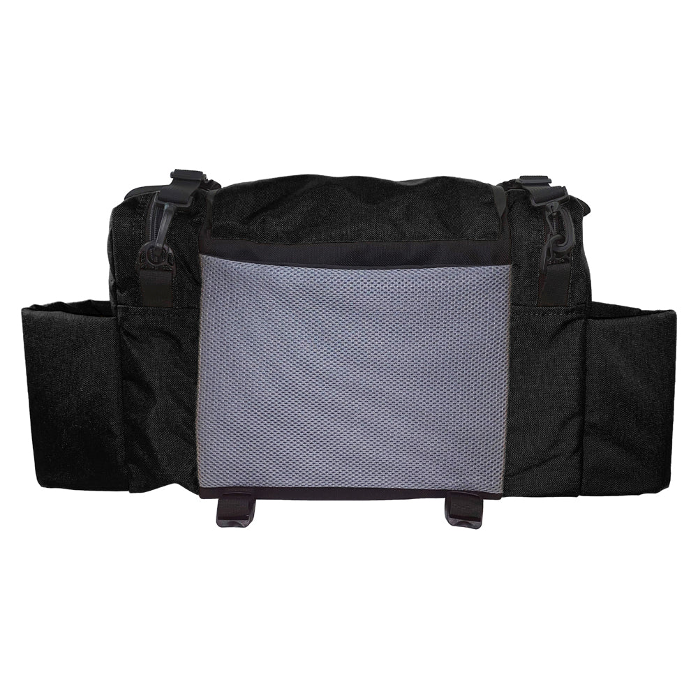 Gotta Go Gotta Throw Revolution Carolina Team V3 disc golf bag in black onyx, with multiple compartments and adjustable straps.