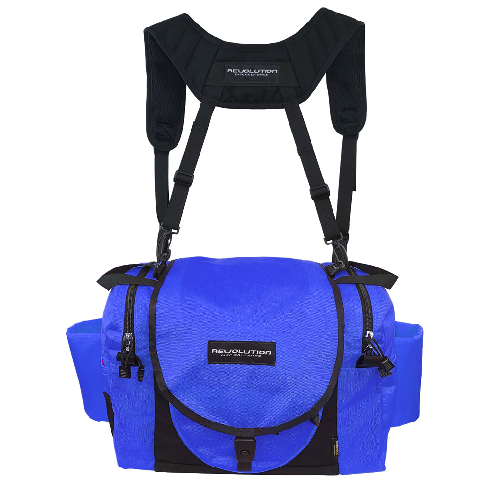 Gotta Go Gotta Throw Revolution Carolina Team V3 Disc Golf Bag in sapphire blue with black accents, designed for disc golf enthusiasts.