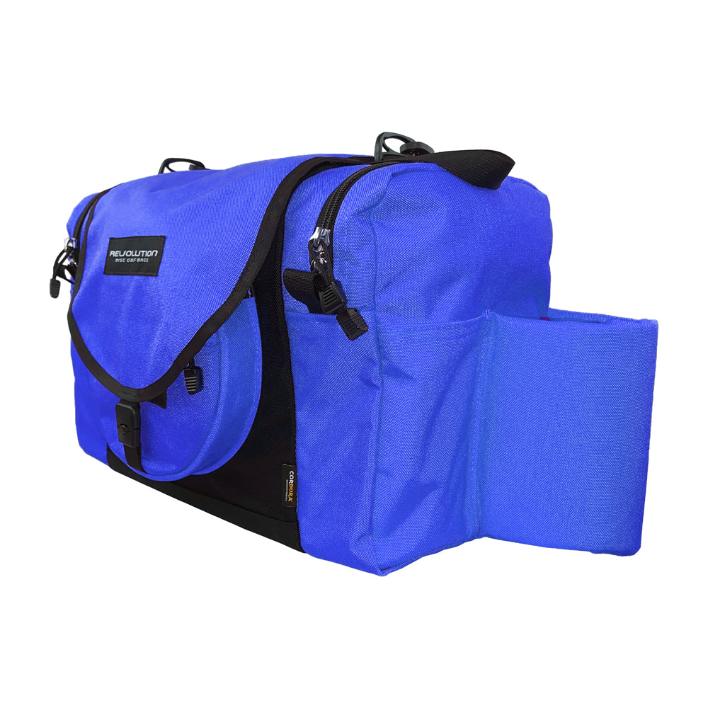 Gotta Go Gotta Throw Revolution Carolina Team V3 disc golf bag in sapphire with black accents, designed for durable disc storage and carrying.