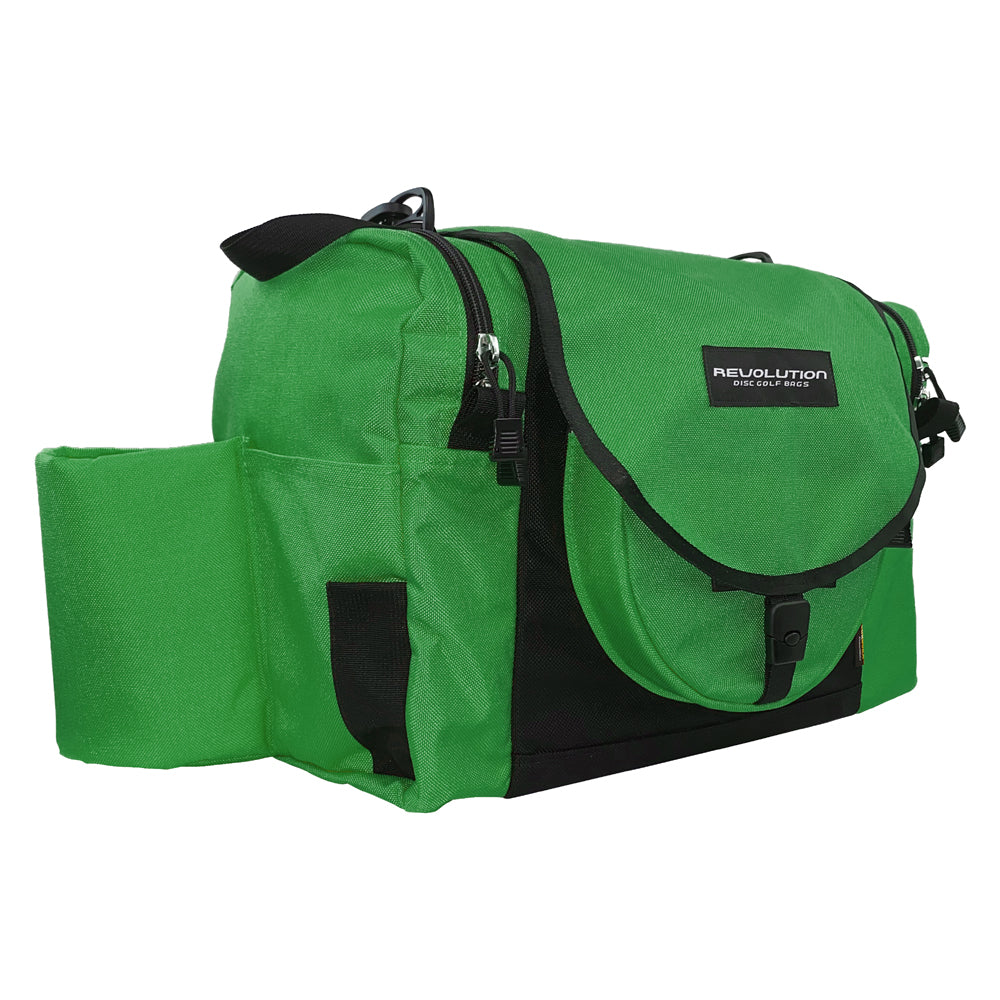 Gotta Go Gotta Throw Revolution Carolina Team V3 disc golf bag in forest green and black with multiple compartments and carry straps.