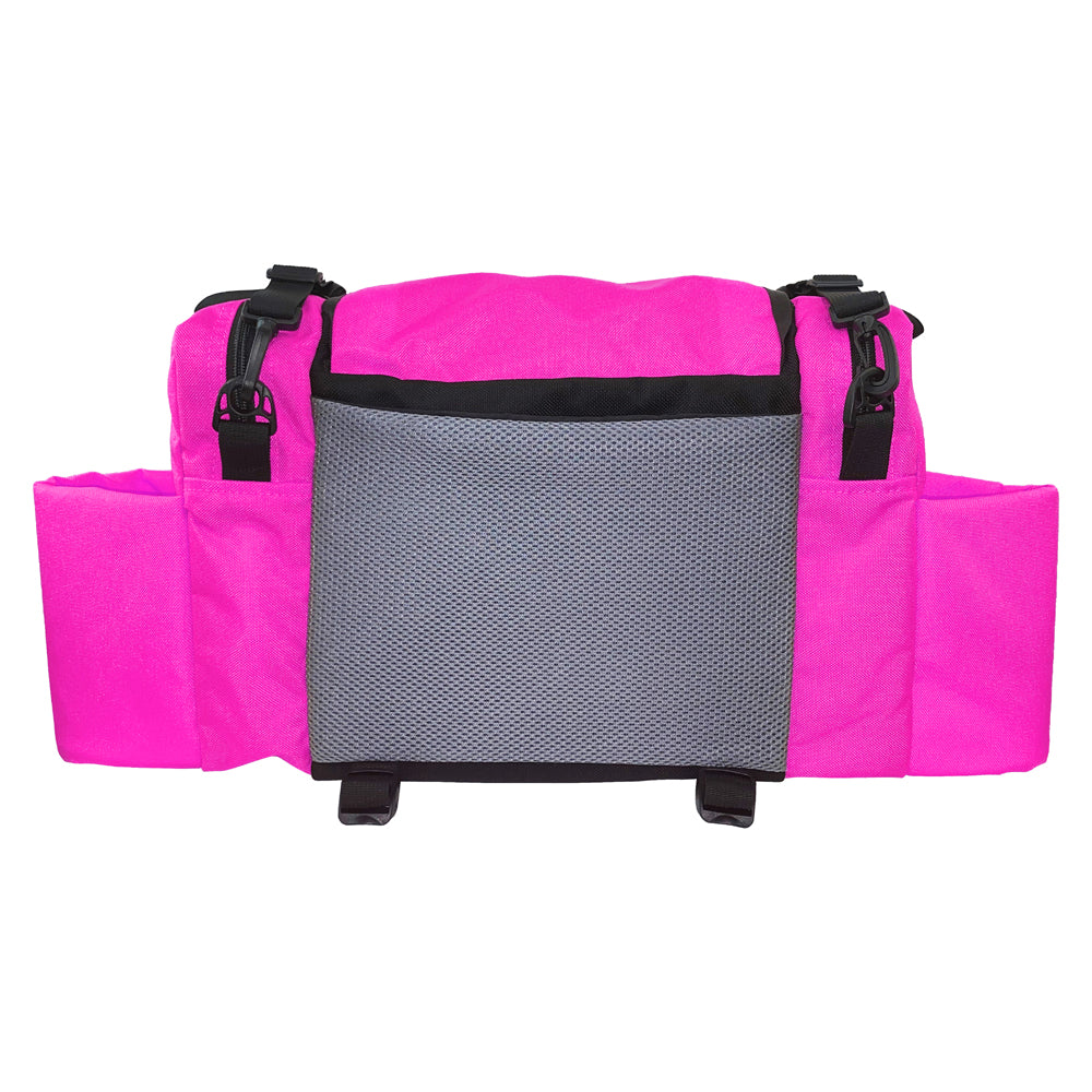 Gotta Go Gotta Throw Revolution Carolina Team V3 disc golf bag in brilliant rose with black accents, designed for convenient disc storage.