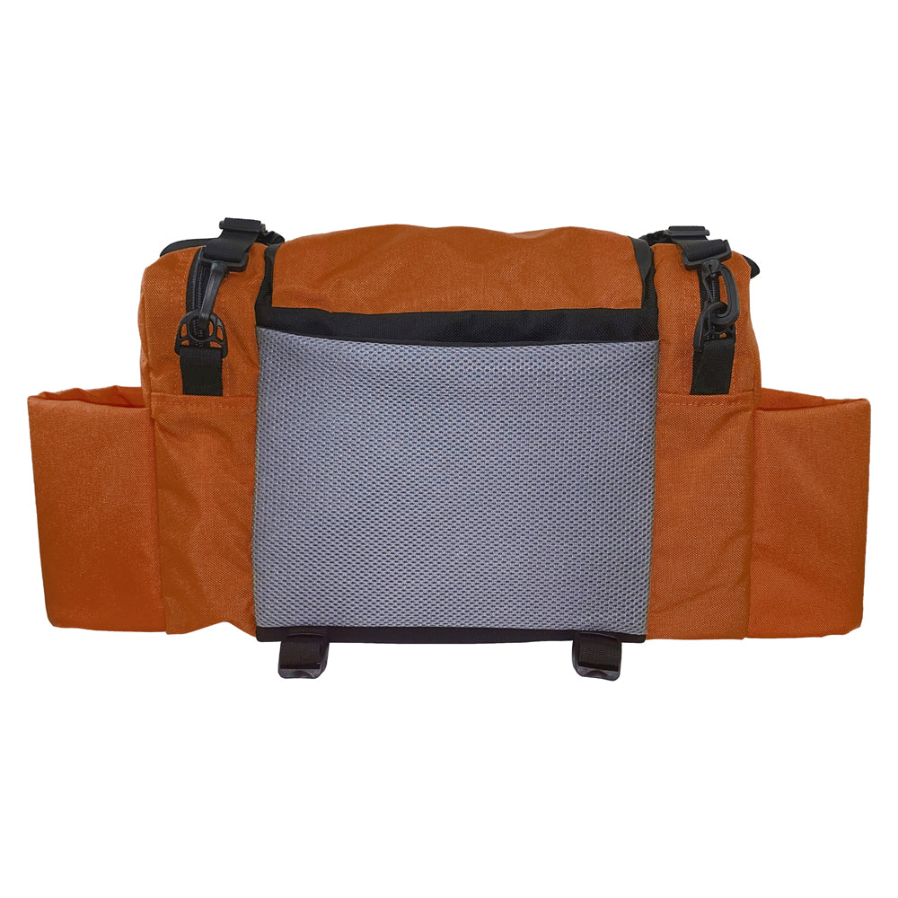 Revolution Carolina Team V3 disc golf bag by Gotta Go Gotta Throw in rust color with black accents, designed for disc storage and carrying.