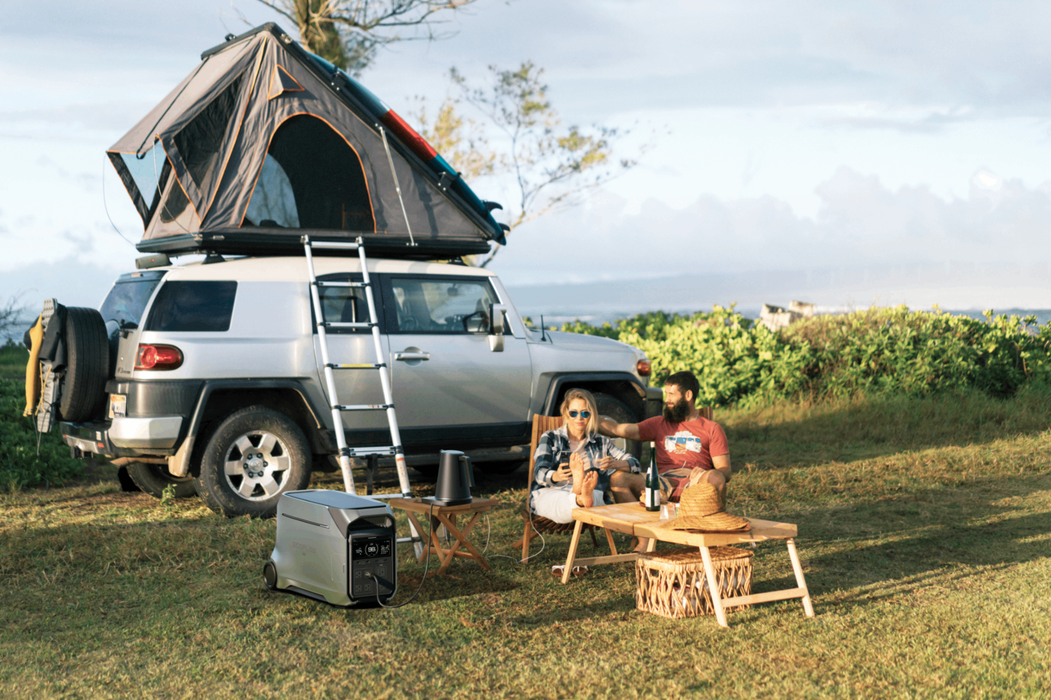 Green Vista Living EcoFlow DELTA Pro 3 portable power station for RV and camping, with solar generator and multiple charging ports