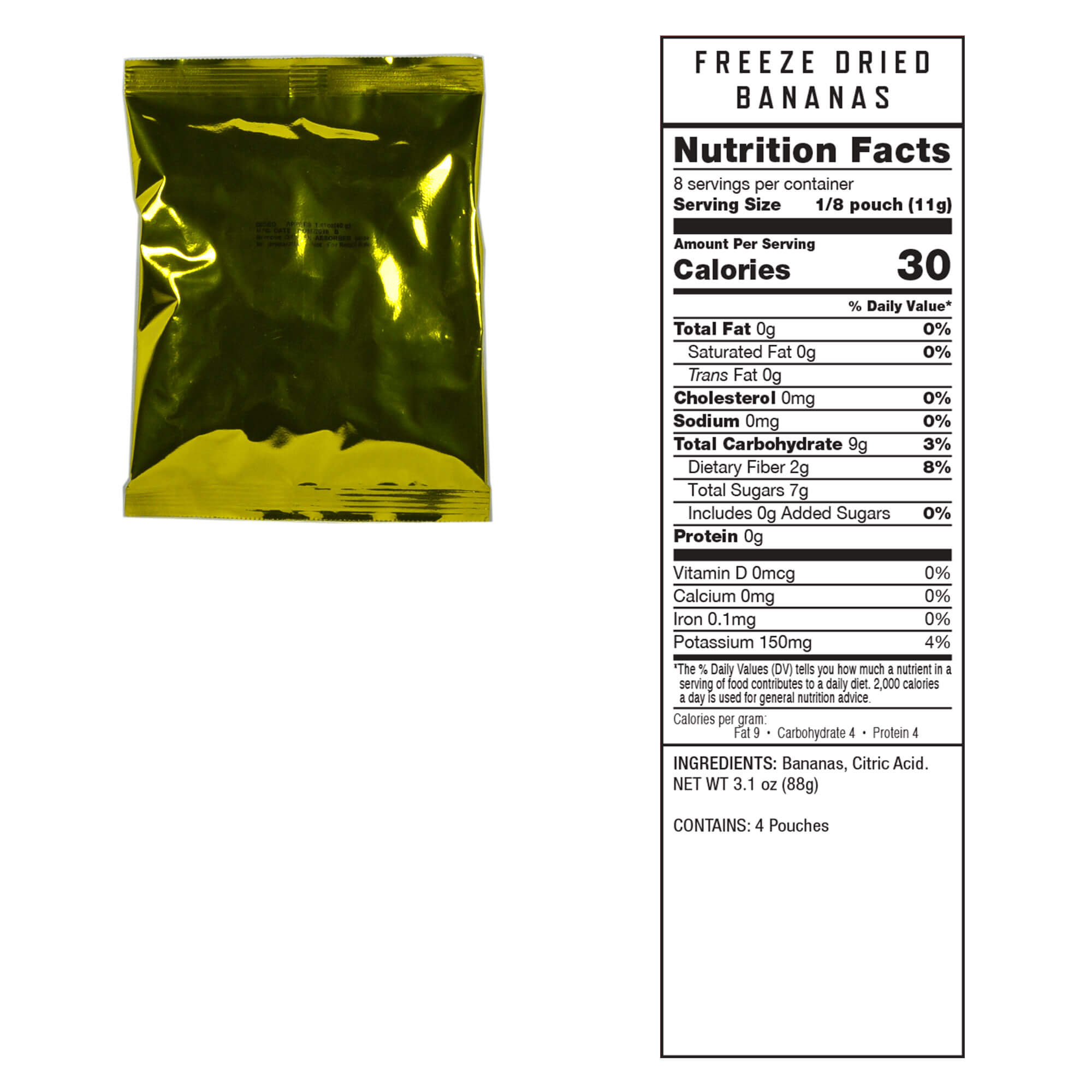 Freeze-dried banana slices in a 120-serving bucket from Quakekits.com, ideal for long-lasting food and water storage.