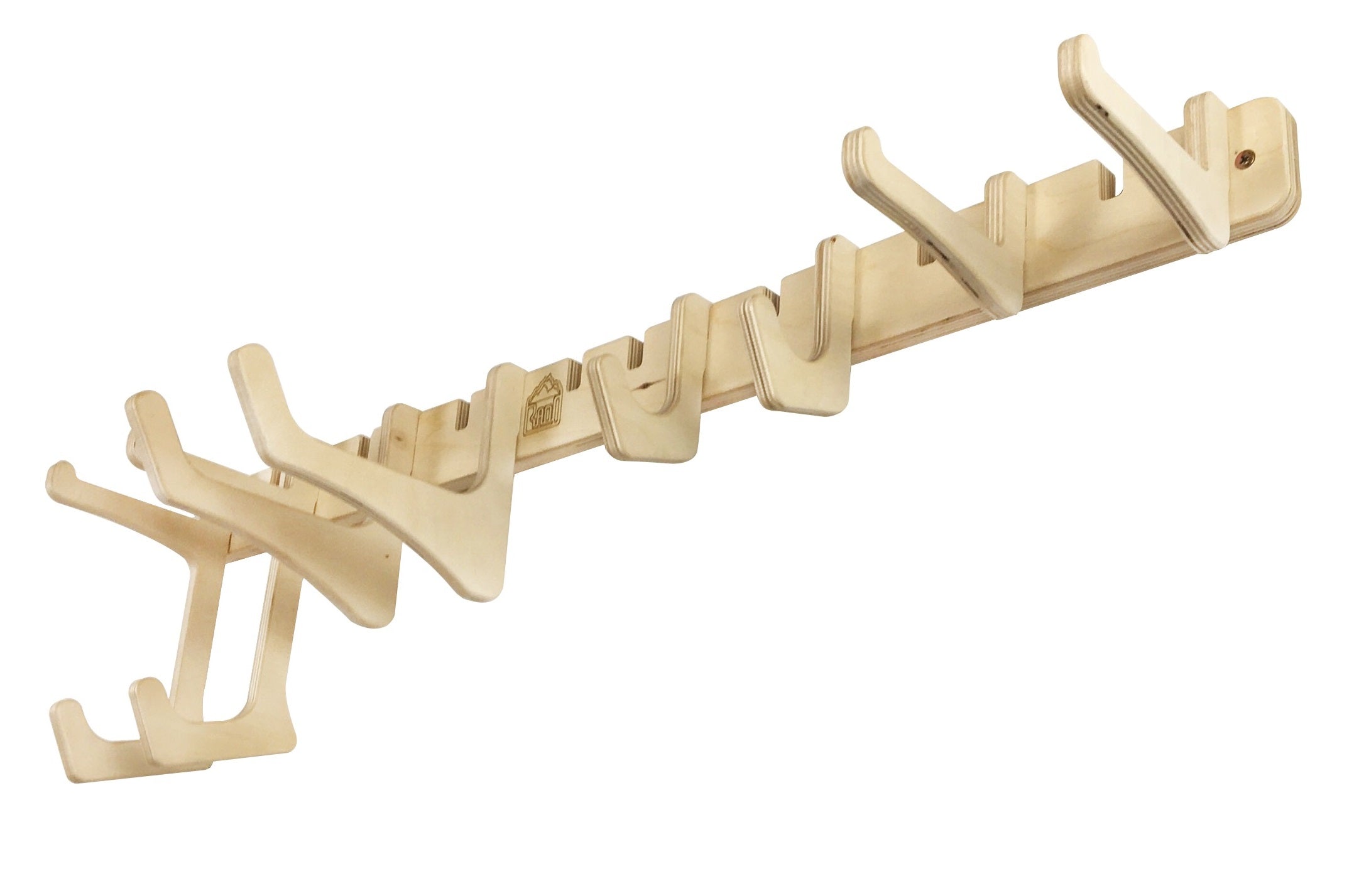 White Rado Racks Jetty fishing gear rack with multiple hooks for organizing fishing rods and accessories.