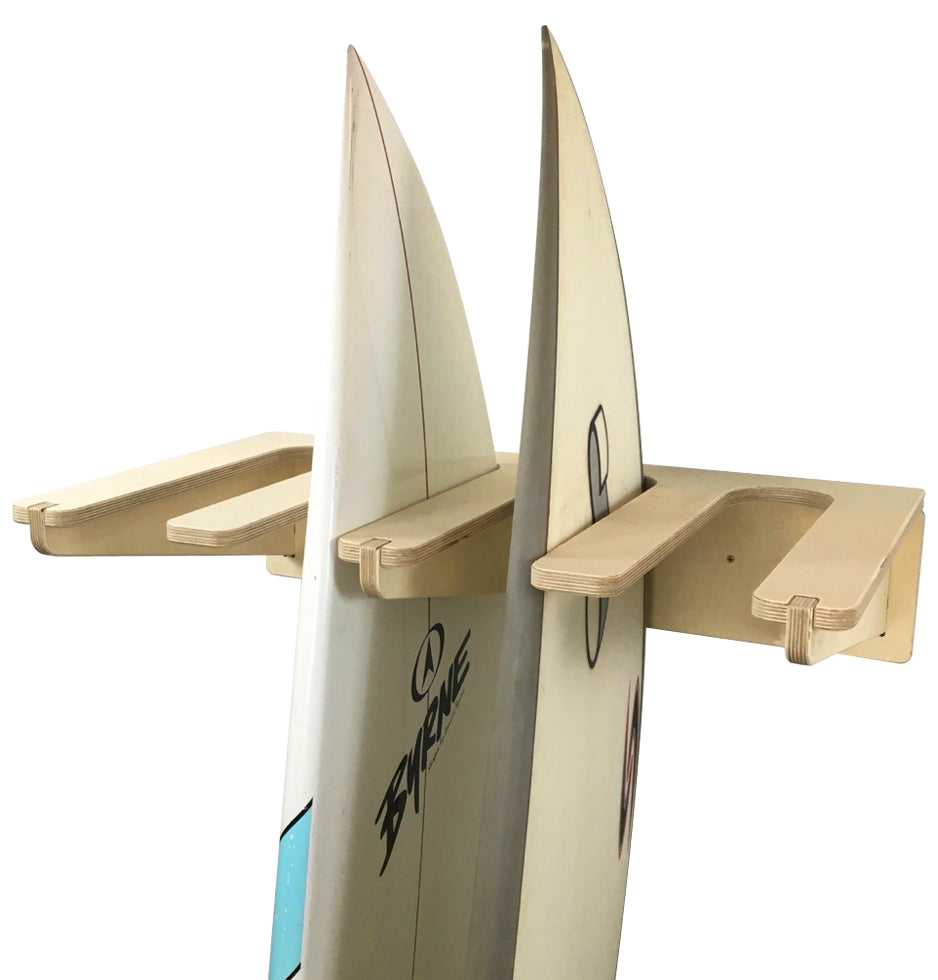 Rado Racks Freestyle surfboard wall rack holding a surfboard for secure wall storage and display.