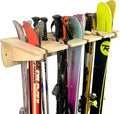 Rado Racks Ponderosa ski wall rack holding multiple skis and poles, mounted on a wall for convenient ski storage.