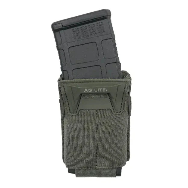 Ranger green HCC Tactical Pincer™ Single Multi-Caliber Mag Pouch for rifle magazines, made from durable material with adjustable retention.