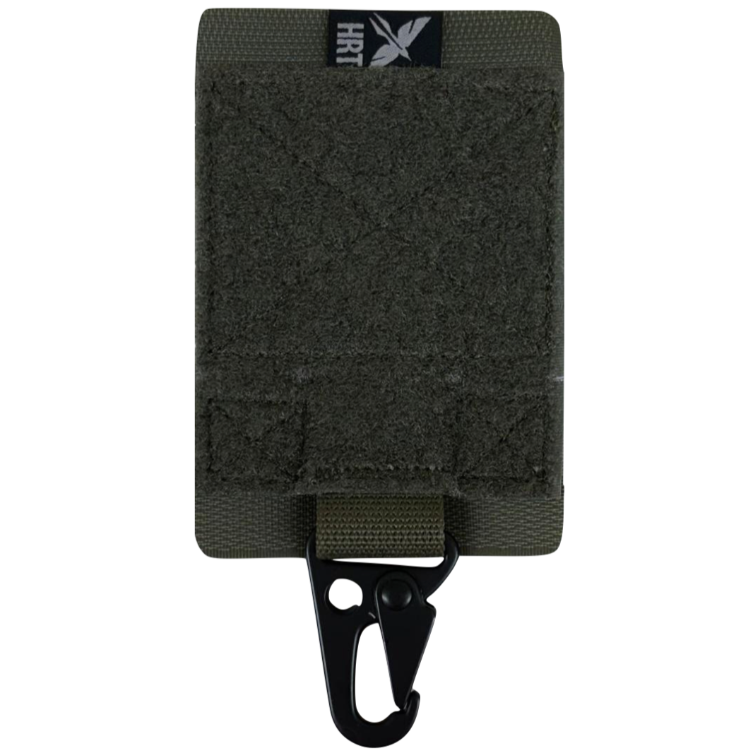 Ranger green HCC Tactical Universal Glove Hanger hanging on a wall, designed for organizing tactical gloves and gear.