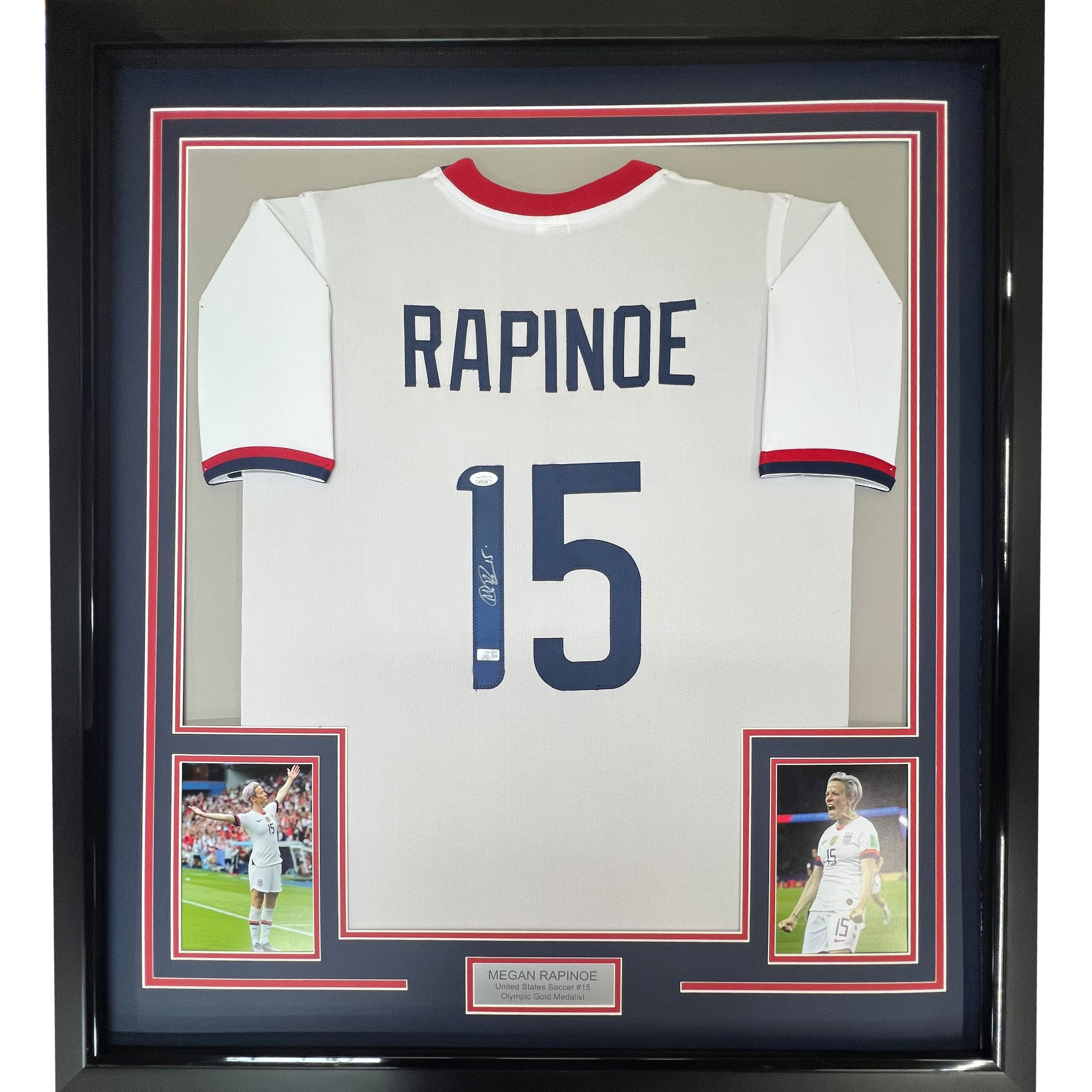 Framed Autographed/Signed Megan Rapinoe 35x39 White Soccer Team USA United States World Cup Jersey JSA COA - OVERLANDERS Outfitter