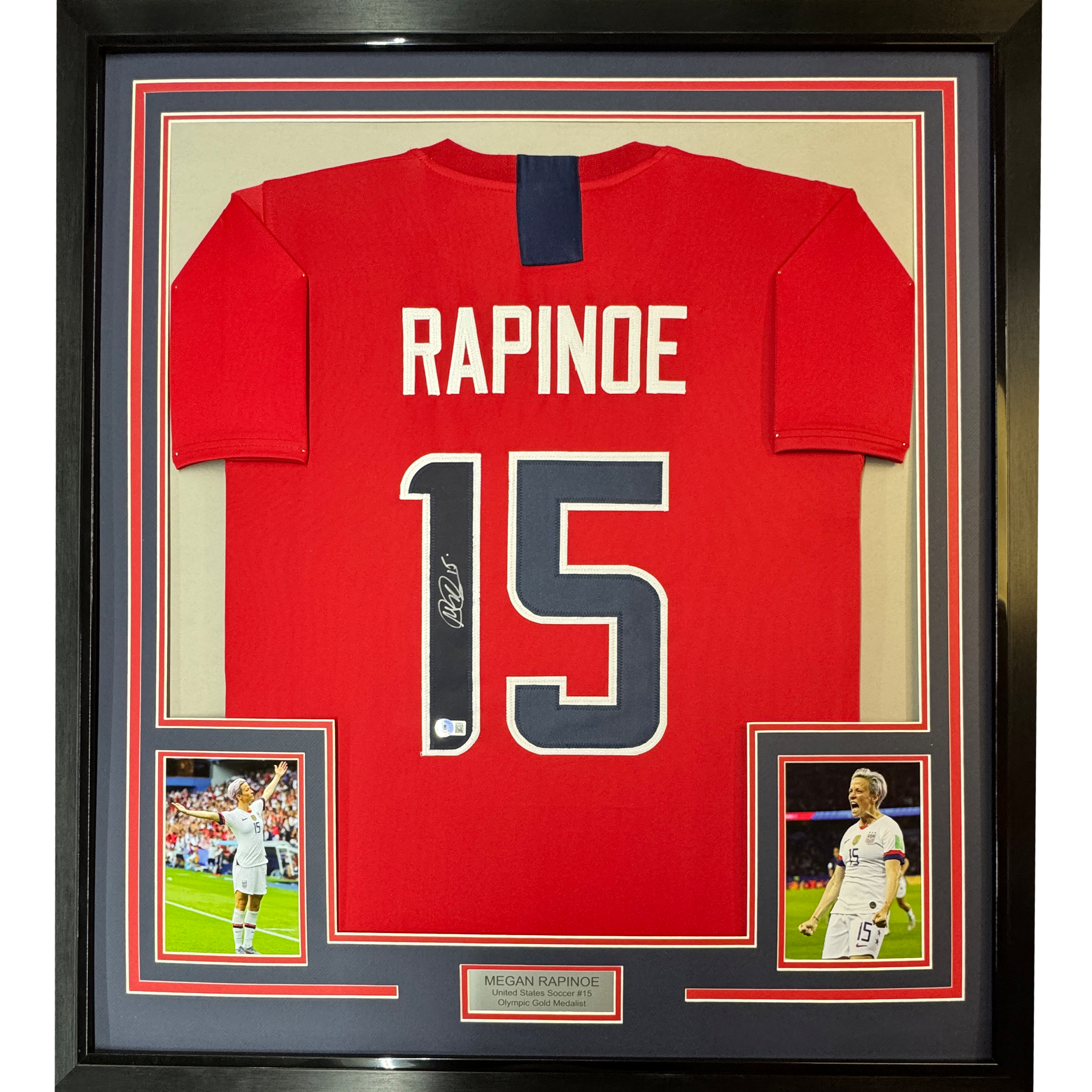 Framed Autographed/Signed Megan Rapinoe 35x39 Red Soccer Team USA United States World Cup Jersey JSA COA - OVERLANDERS Outfitter