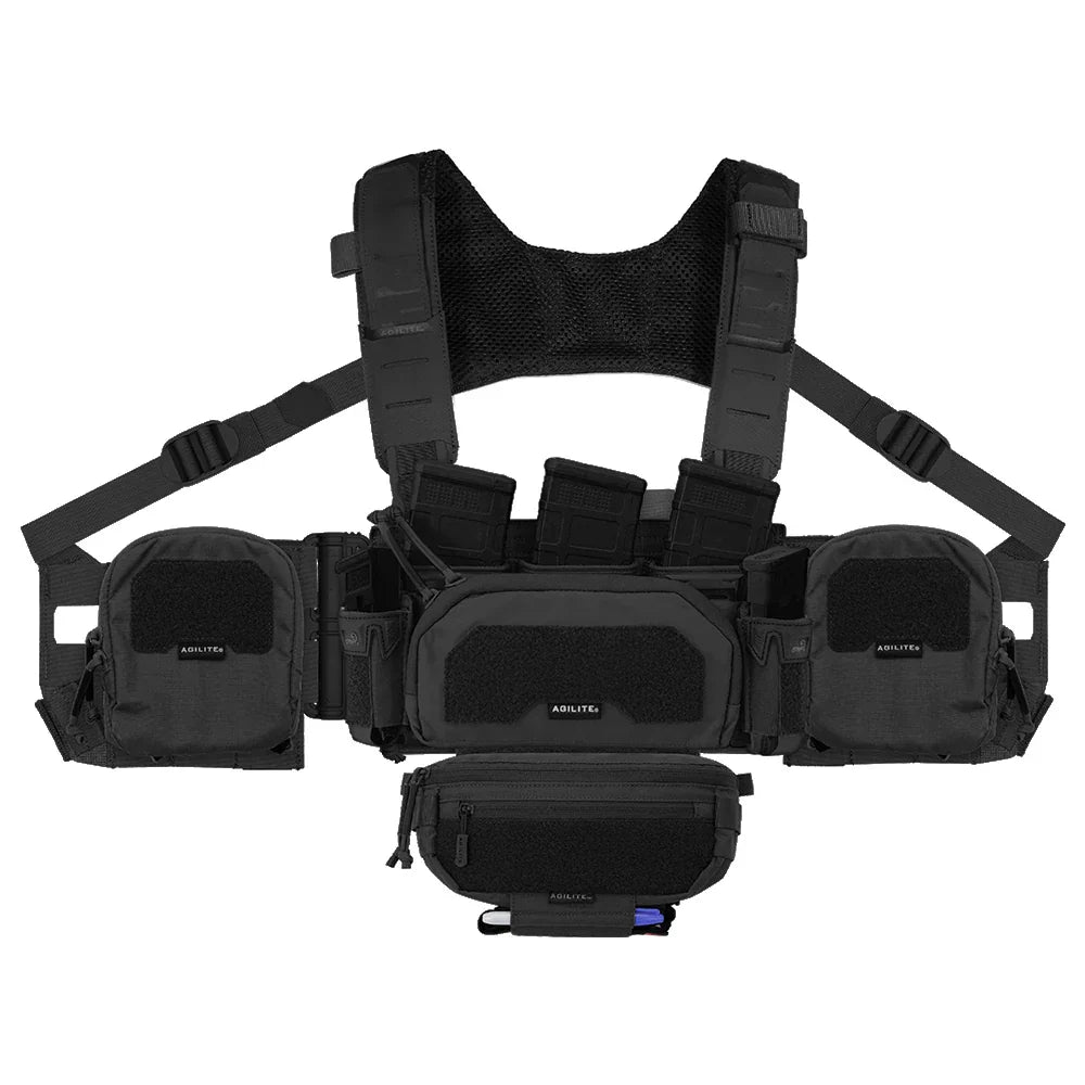 HCC Tactical Reaper Rig Warfighting Bundle chest rig in black, featuring adjustable straps and multiple pouches for tactical gear.