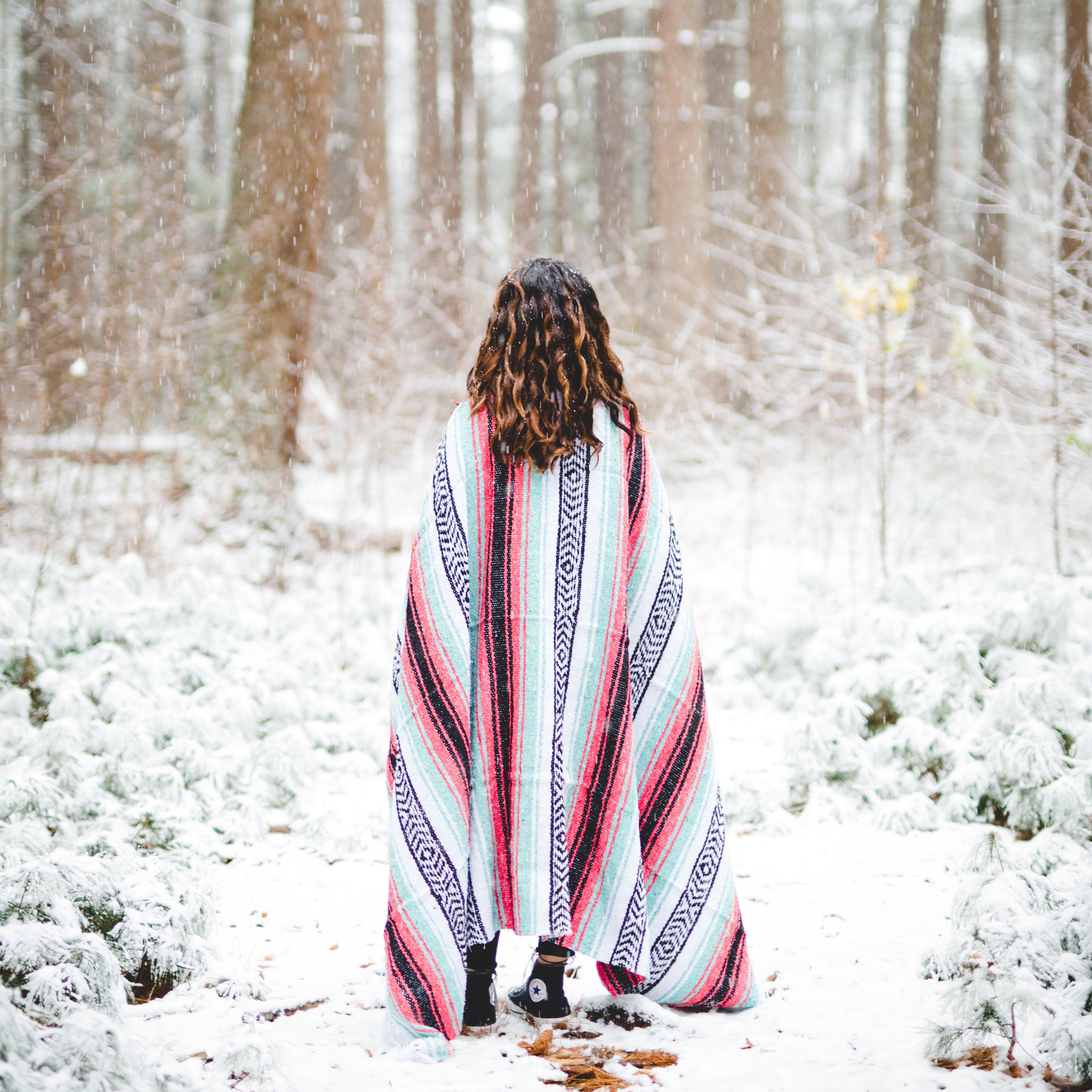 Seafoam Green & Coral Mexican Falsa Blanket - OVERLANDERS Outfitter