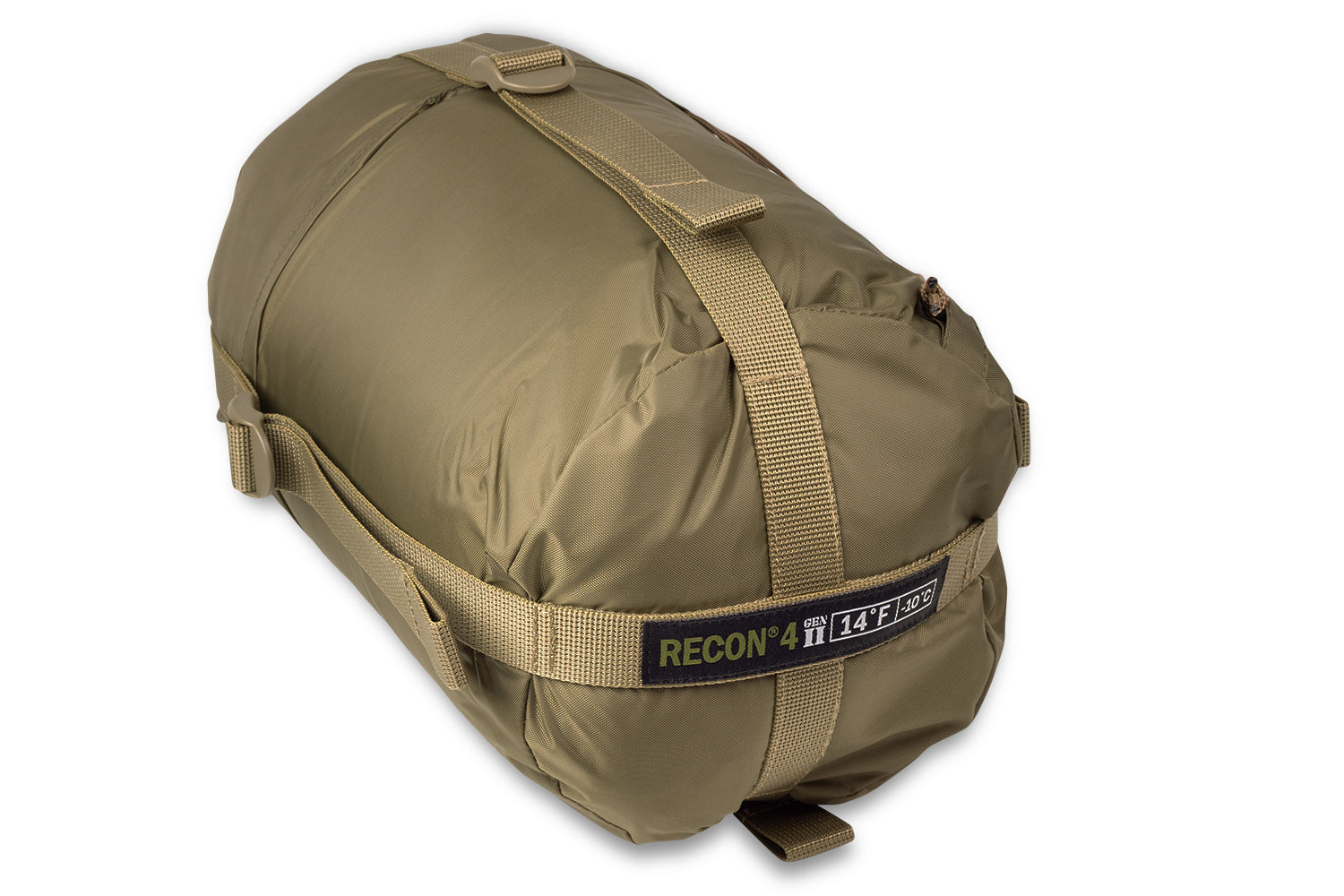 Elite Survival Systems Recon 4 sleeping bag rated to 14°F, shown in outdoor setting with insulated design and compact storage.