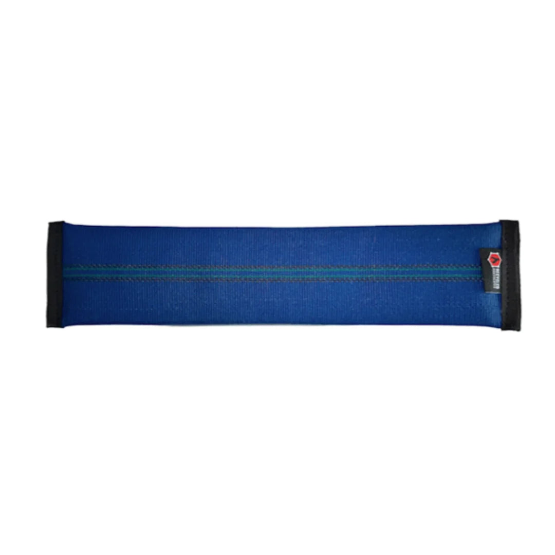Blue and black recycled fire hose dog fetch toy from Recycled Firefighter, made from durable recycled firefighter hose material.