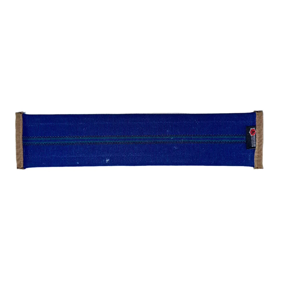 Recycled Firefighter blue fire hose dog fetch toy, durable and eco-friendly, designed for energetic dogs to enjoy outdoor play.