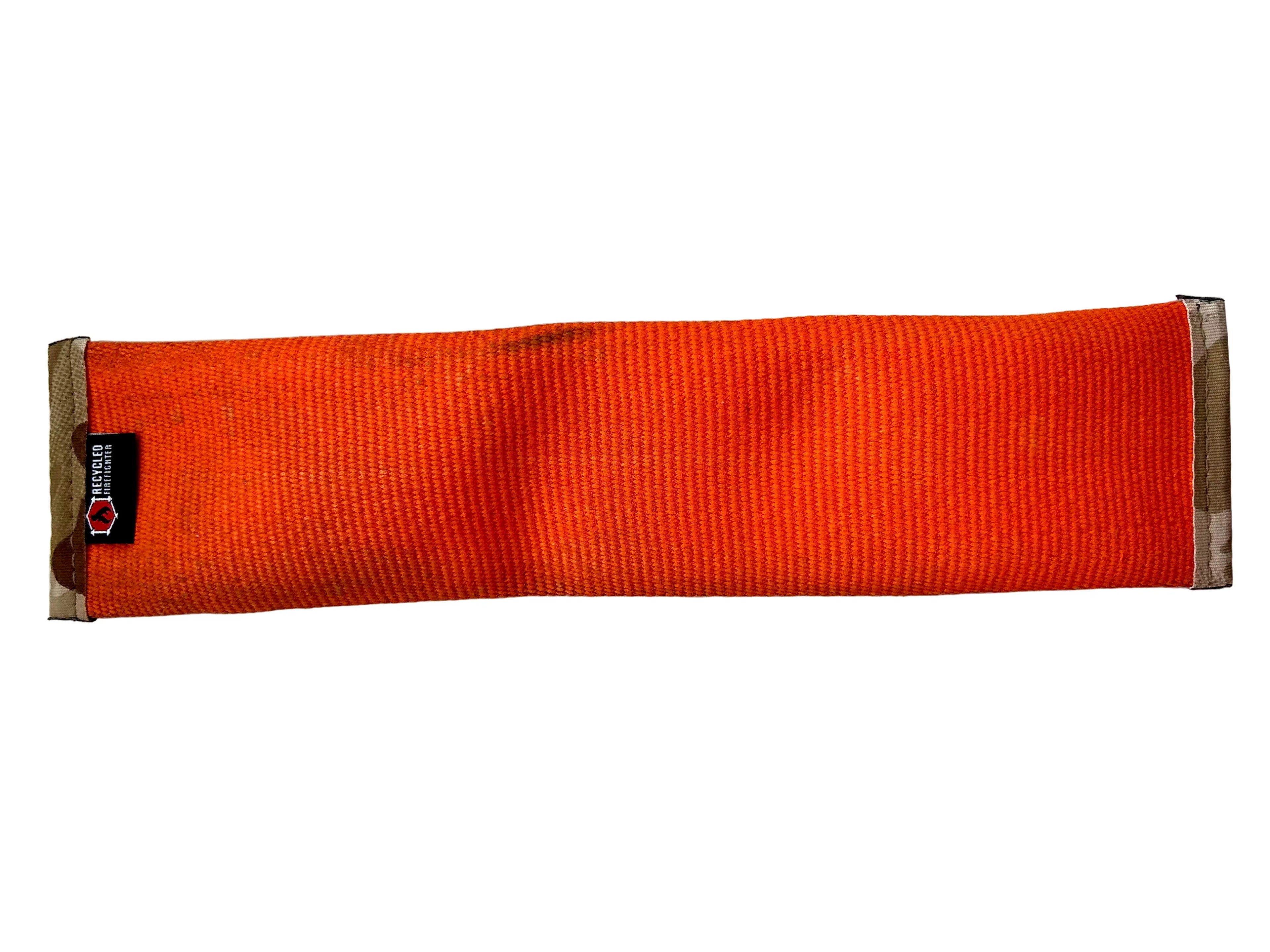 Recycled Firefighter orange fire hose dog fetch toy, durable rubber material, regular size, ideal for active dogs.