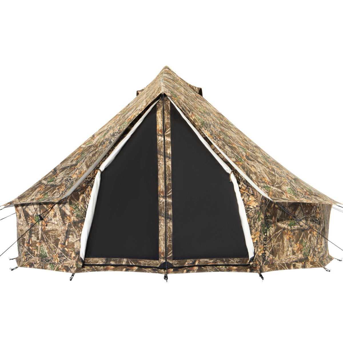 White Duck Outdoors 16-foot Regatta Bell Tent in Realtree Edge camouflage, showcasing the spacious, durable camping tent.