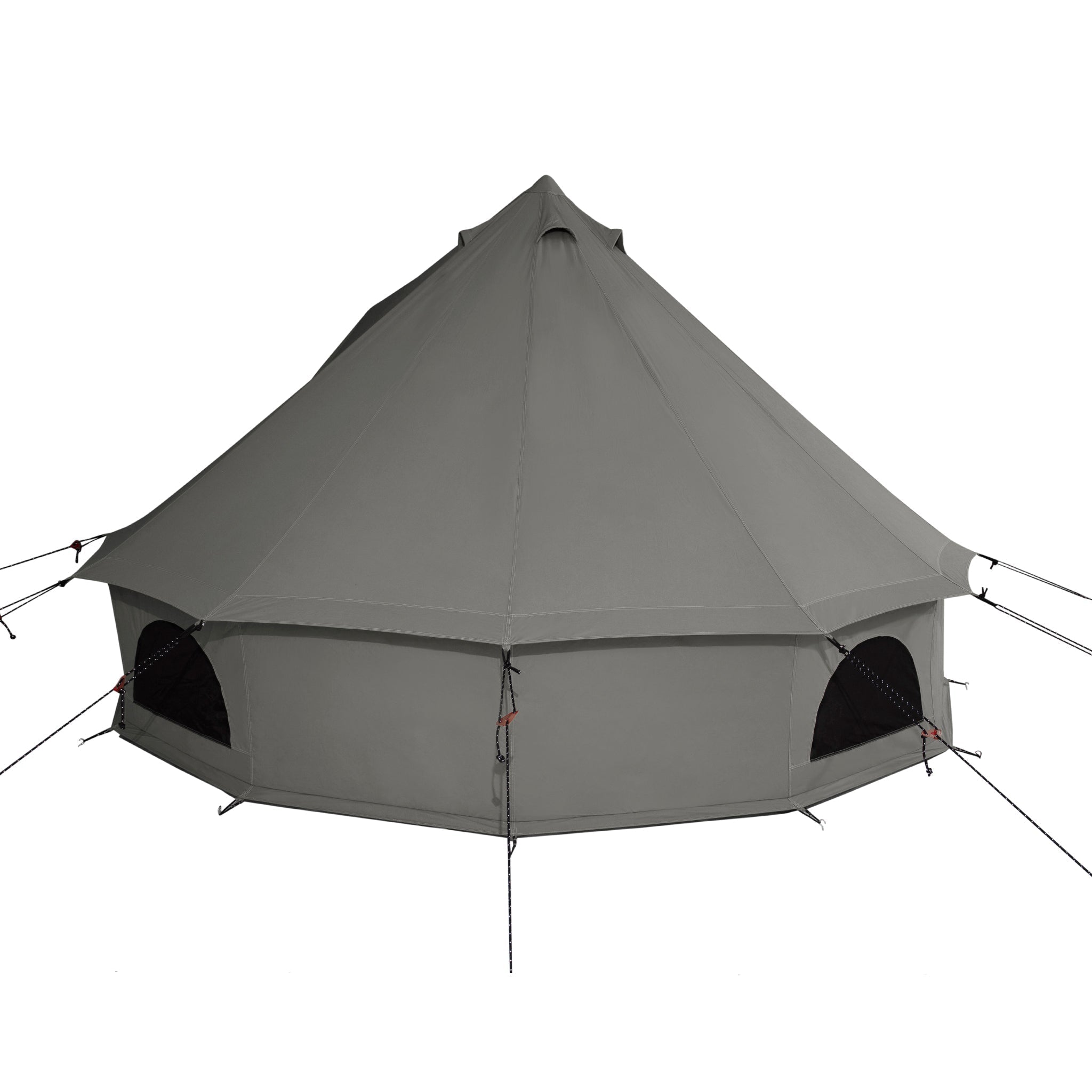 White Duck Outdoors Regatta Bell Tent in Boulder Grey, back view showing durable fabric and spacious design.