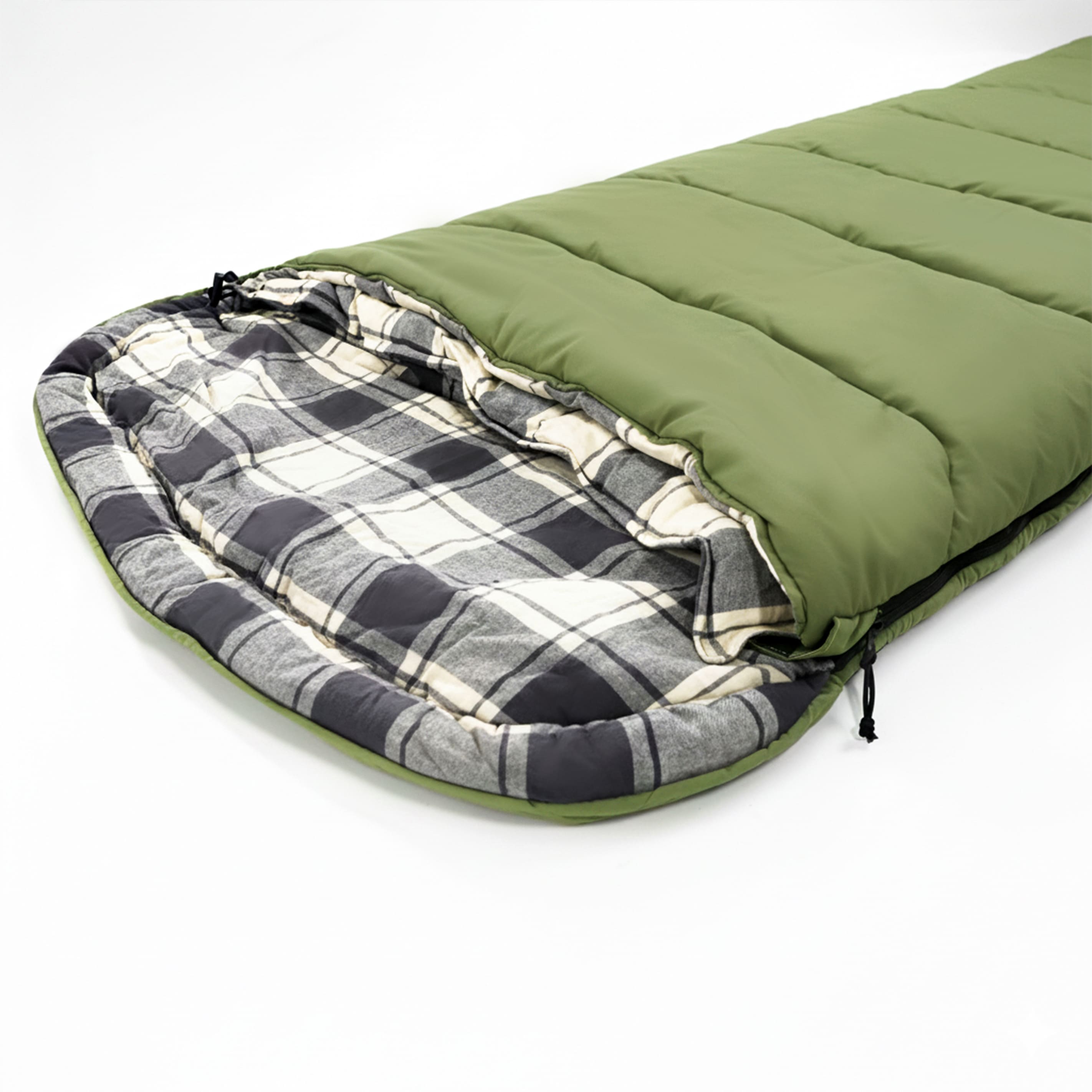 White Duck Outdoors Slumbernest™ sleeping bag suitable for 50°F temperatures, shown in a cozy outdoor camping setting.