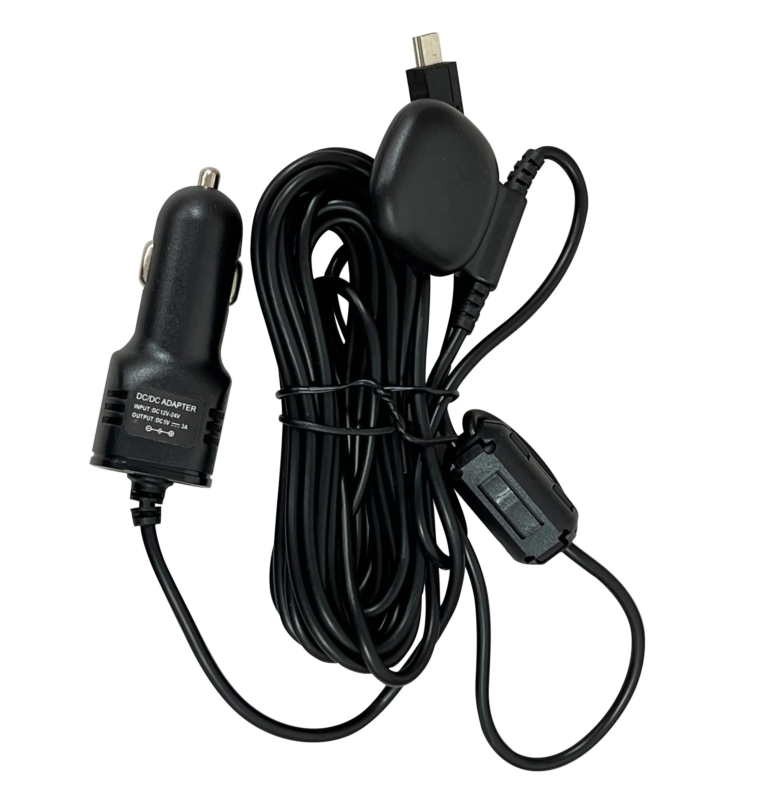 Rexing M3 Charger with built-in GPS logger connected to a vehicle dashboard, showing charging port and GPS device features.
