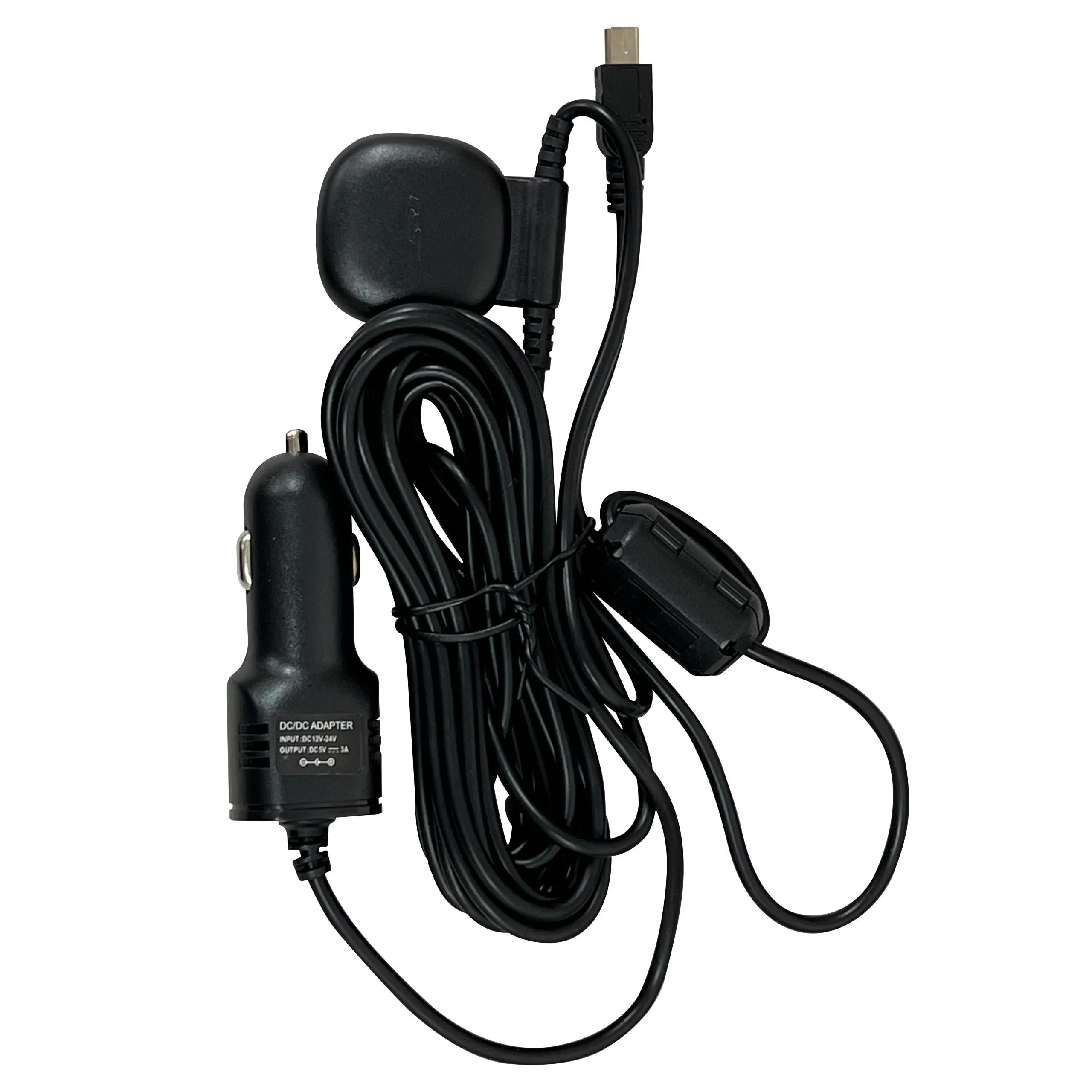 Rexing S3 Charger with GPS Logger device showing ports and GPS logging screen on a white background.