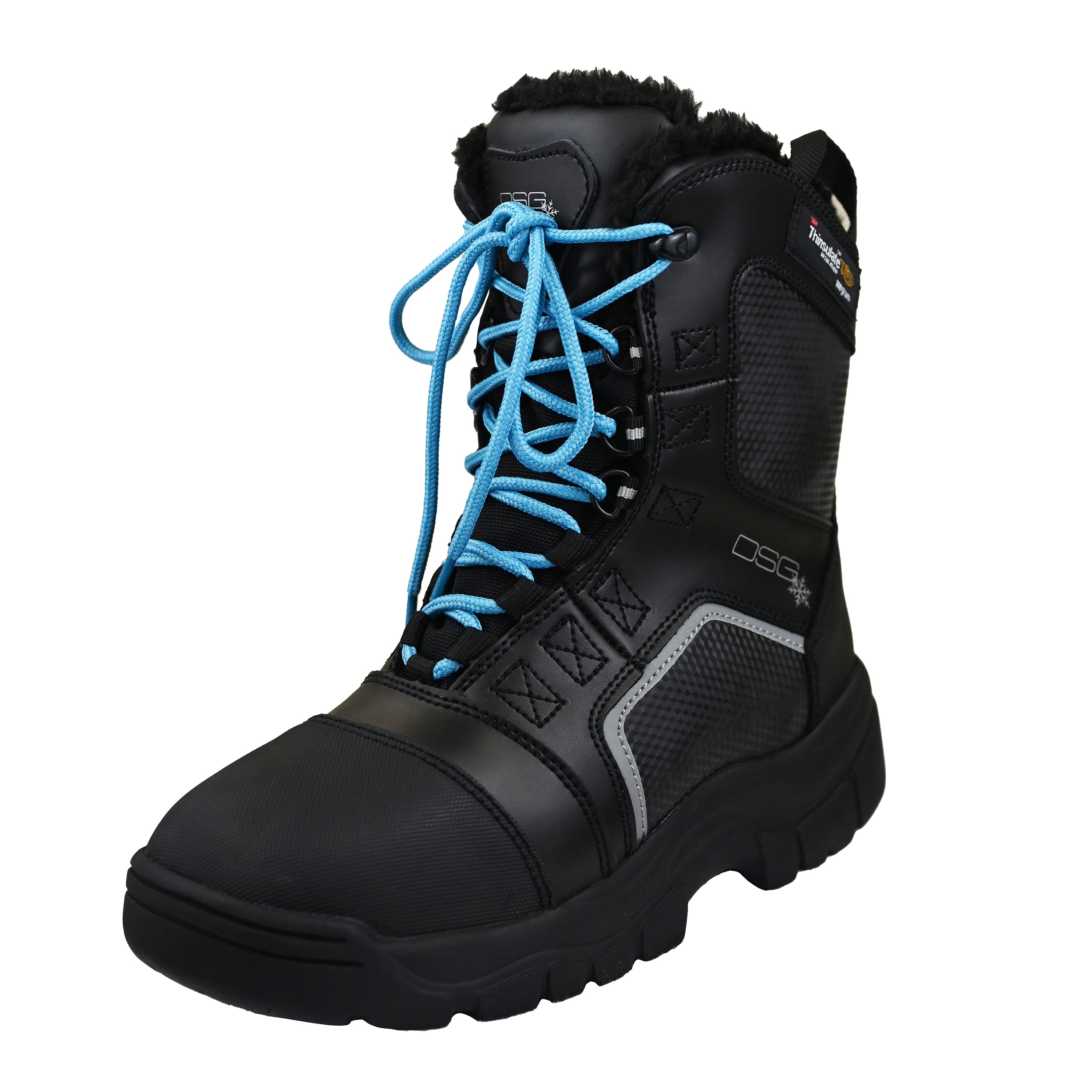 Blue DSG OUTERWEAR Rime Boot with laces, showcasing durable waterproof footwear with rugged sole and stylish design.