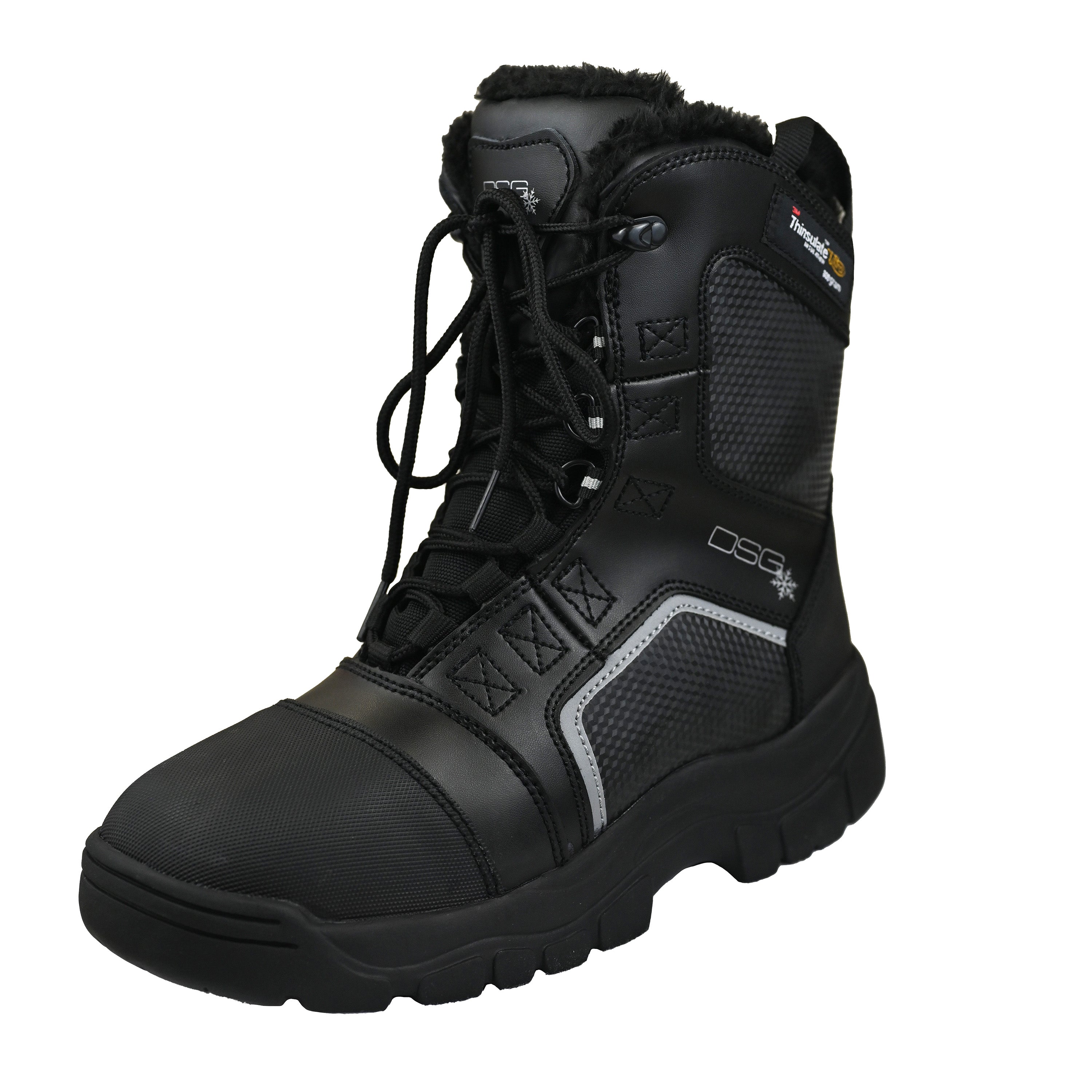 Black Rime Boot by DSG OUTERWEAR with laces, showcasing durable design and stylish outdoor footwear.