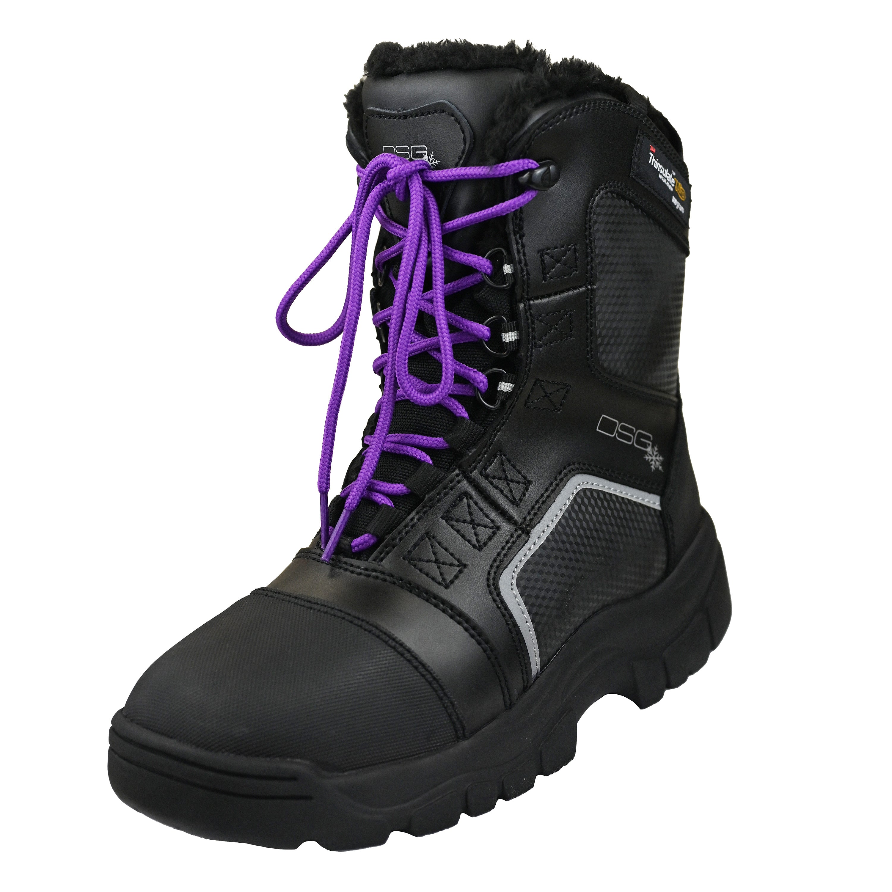 Purple DSG OUTERWEAR Rime Boot with laces, stylish winter footwear featuring a sturdy sole and cozy design.