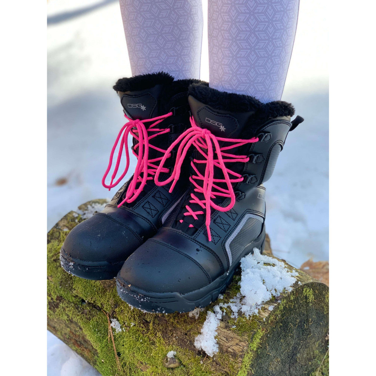 DSG OUTERWEAR Rime Boots showing brown leather exterior, lace-up design, and rugged sole for outdoor wear.