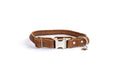 Light brown rolled leather dog collar with quick-release buckle from Euro-Dog Collars, designed for comfort and durability.