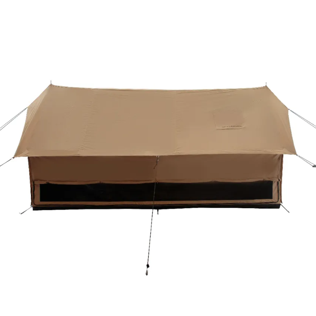 Side view of White Duck Outdoors Rover Scout Tent with walls partially rolled up, showcasing durable fabric and spacious design.