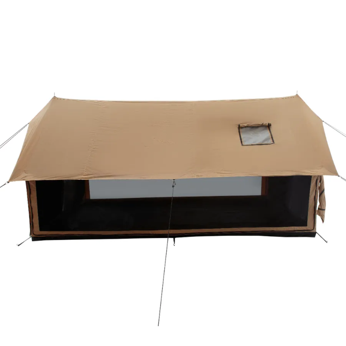 Side profile of White Duck Outdoors Rover Scout Tent with walls up and mesh windows for ventilation and shade.