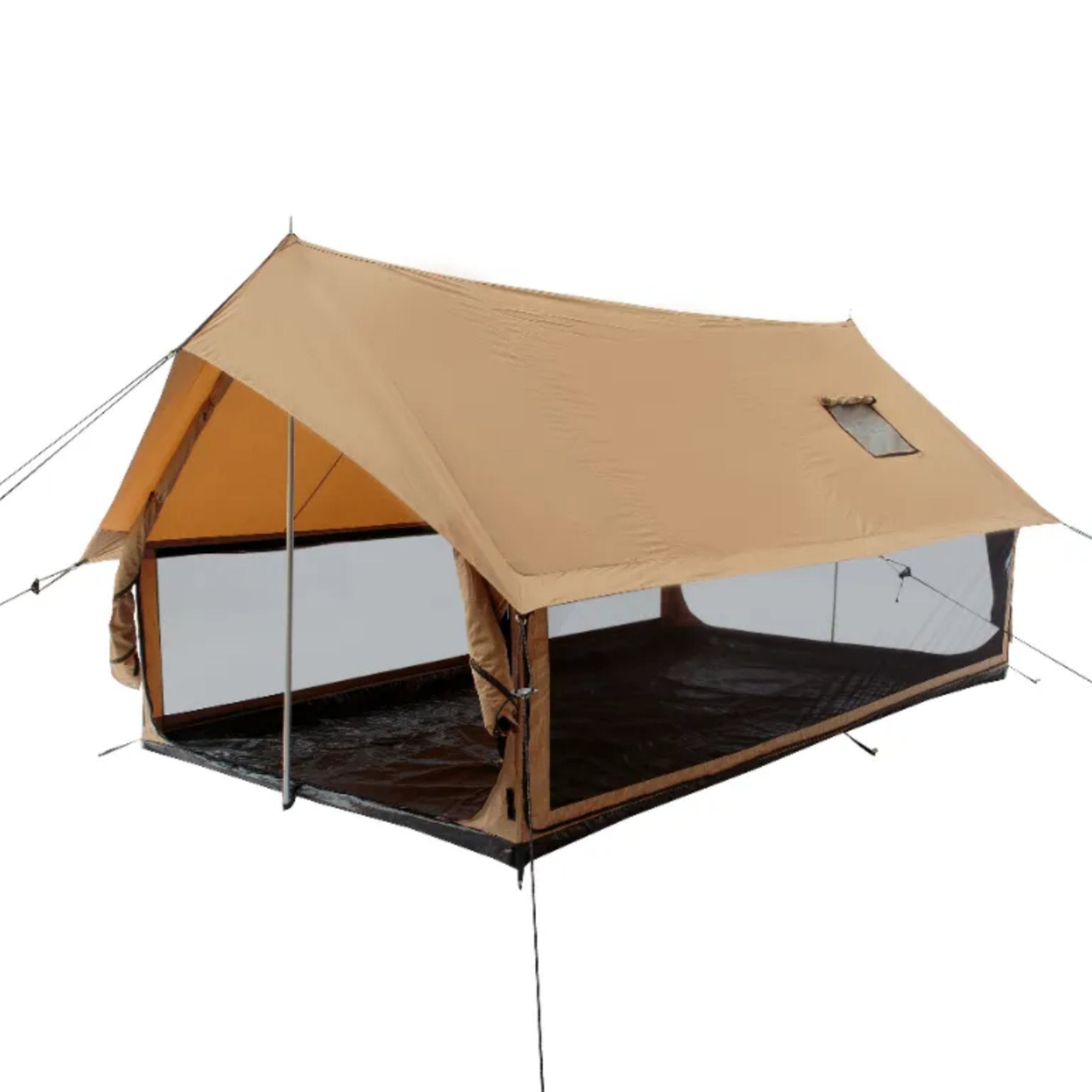 White Duck Outdoors Rover Scout Tent with rolled walls and open mesh, showcasing its durable fabric and ventilation features.
