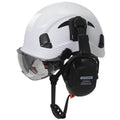 Safety helmet with visor and earmuffs from 24 Hour Sport, designed for head protection and safety during work or industrial use.