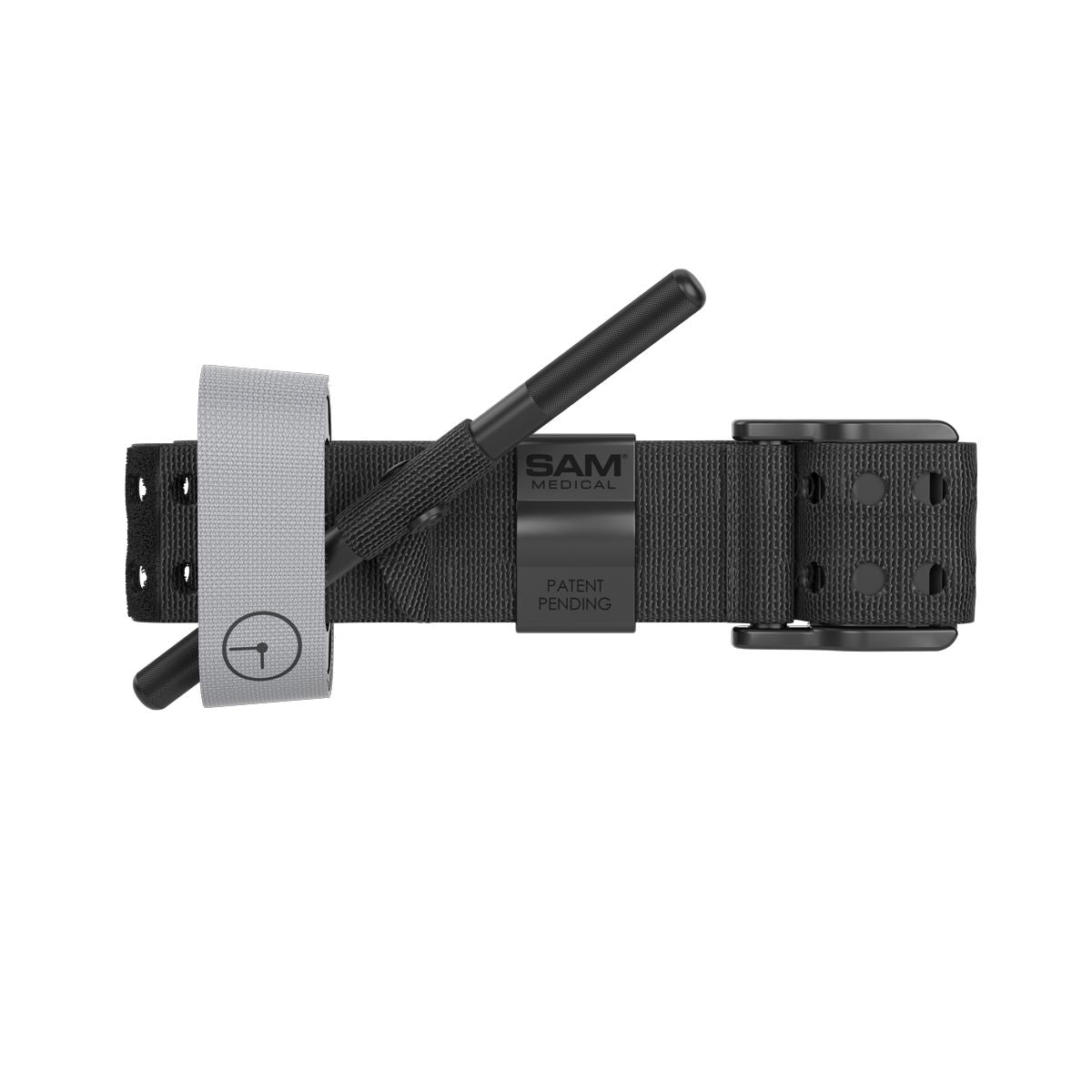 Black SAM XT Extremity Tourniquet for bleeding management, featuring tactical design and durable construction.