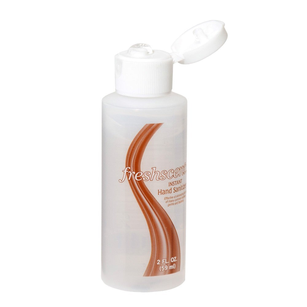 Clear 2 oz. hand sanitizer bottle with 70% ethyl alcohol, hygiene product from quakekits.com