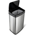 Silver and black stainless steel kitchen trash can with motion sensor lid, 13-gallon capacity, from HomePacific.