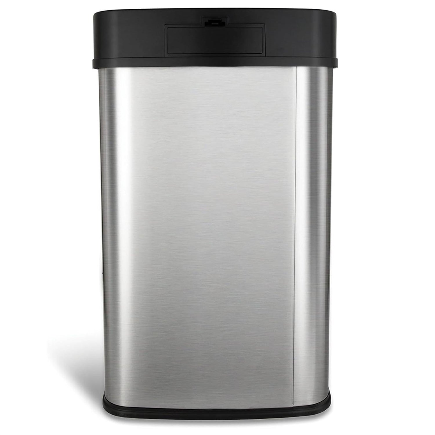 Silver and black stainless steel kitchen trash can with motion sensor lid, 13-gallon capacity by HomePacific.