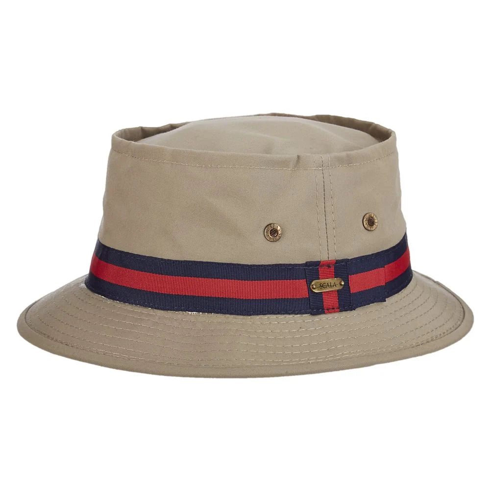 Khaki cotton blend Scala Congaree bucket hat by HatCountry, stylish headwear with a wide brim for sun protection.