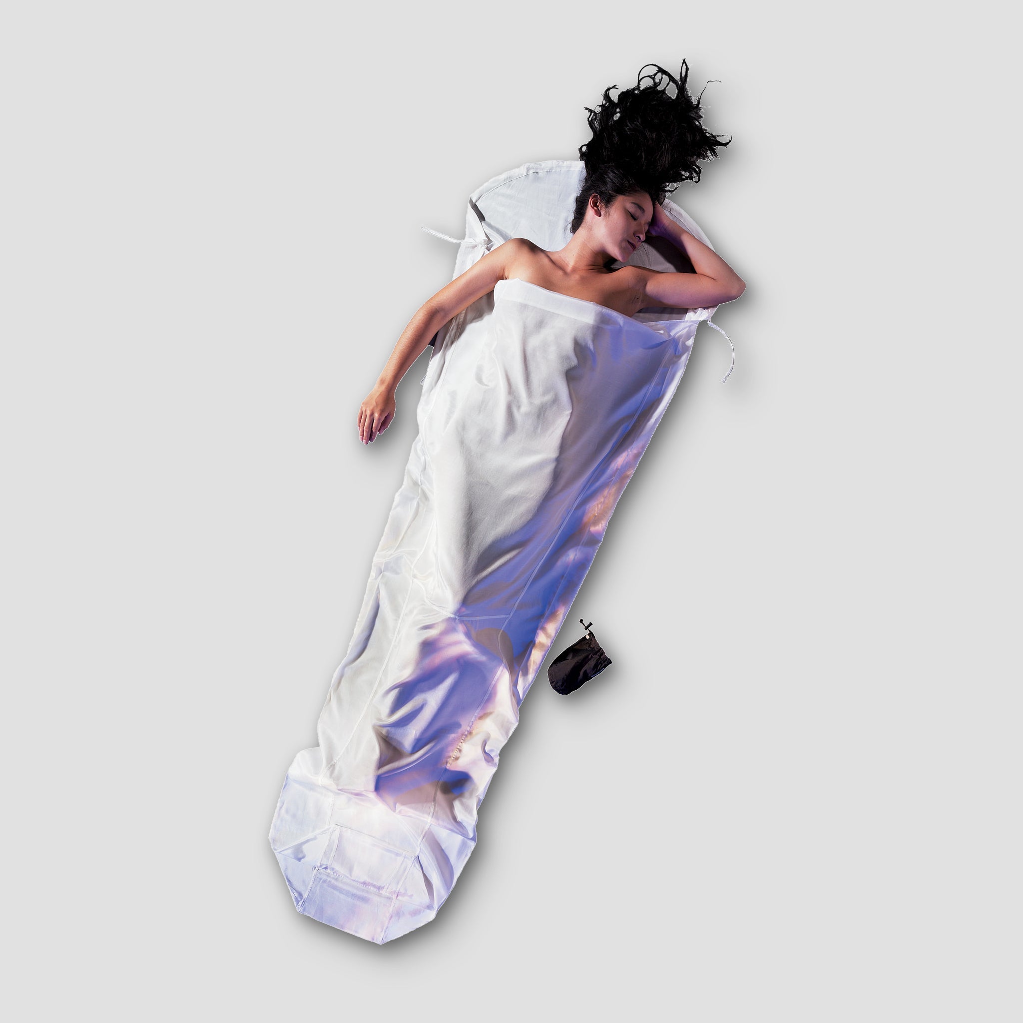 Silk Egyptian Cotton MummyLiner by COCOON, showing smooth silk fabric with Egyptian cotton texture and stitching details.