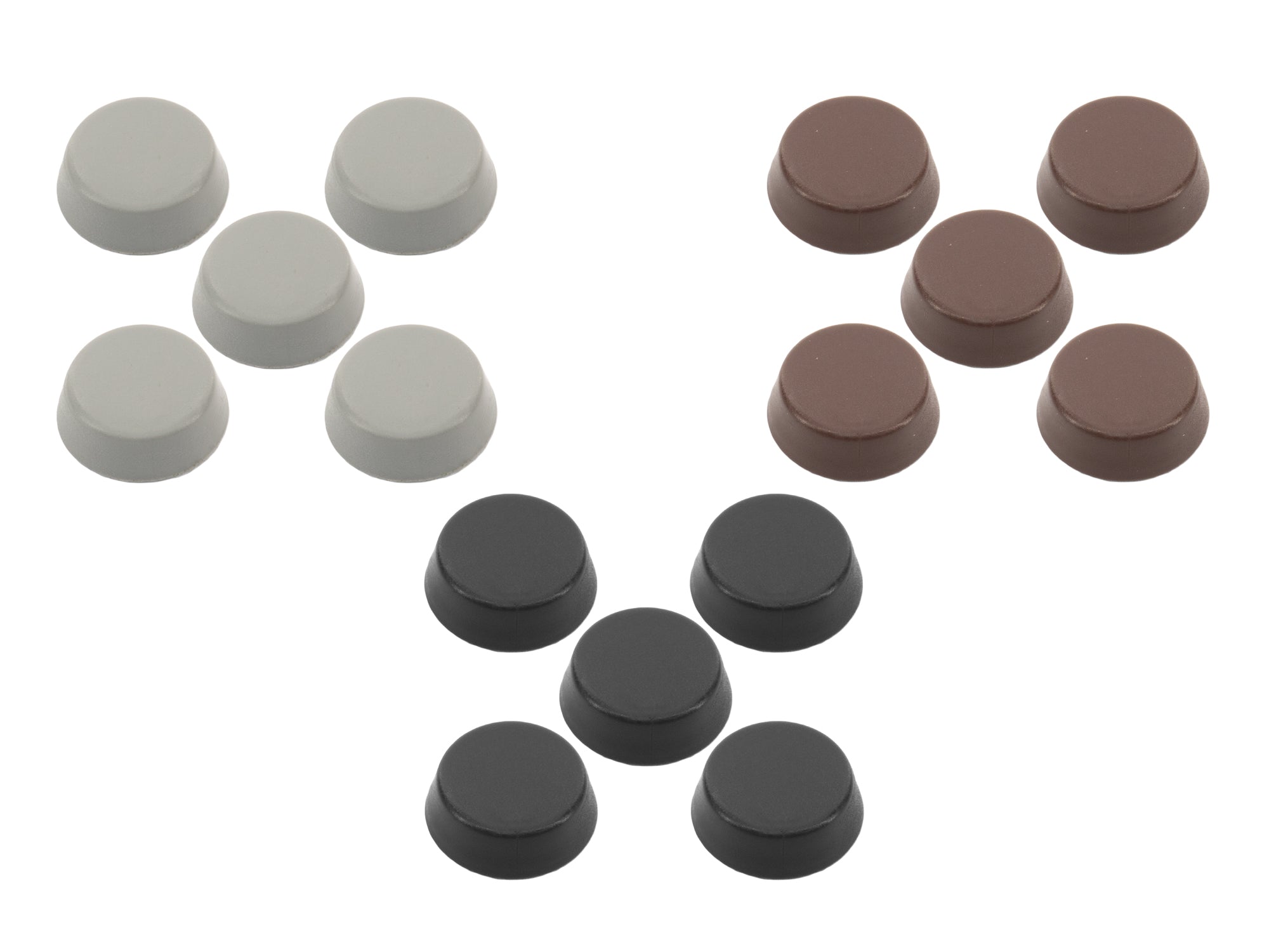 Set of five GoWesty interior screw caps for Vanagon, black plastic caps with smooth finish, designed to cover screw holes inside the vehicle.