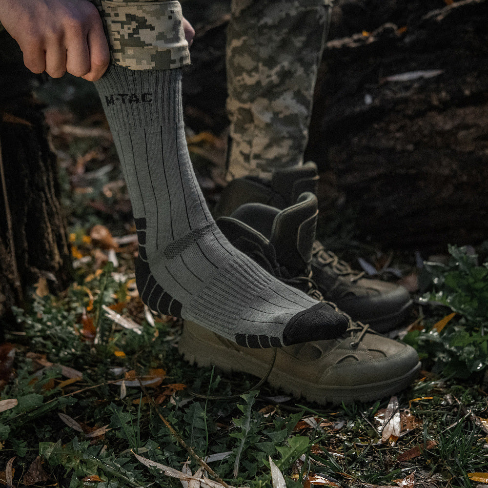 M-Tac Tactical Ranger mid calf socks featuring durable fabric and reinforced design for outdoor and tactical use.
