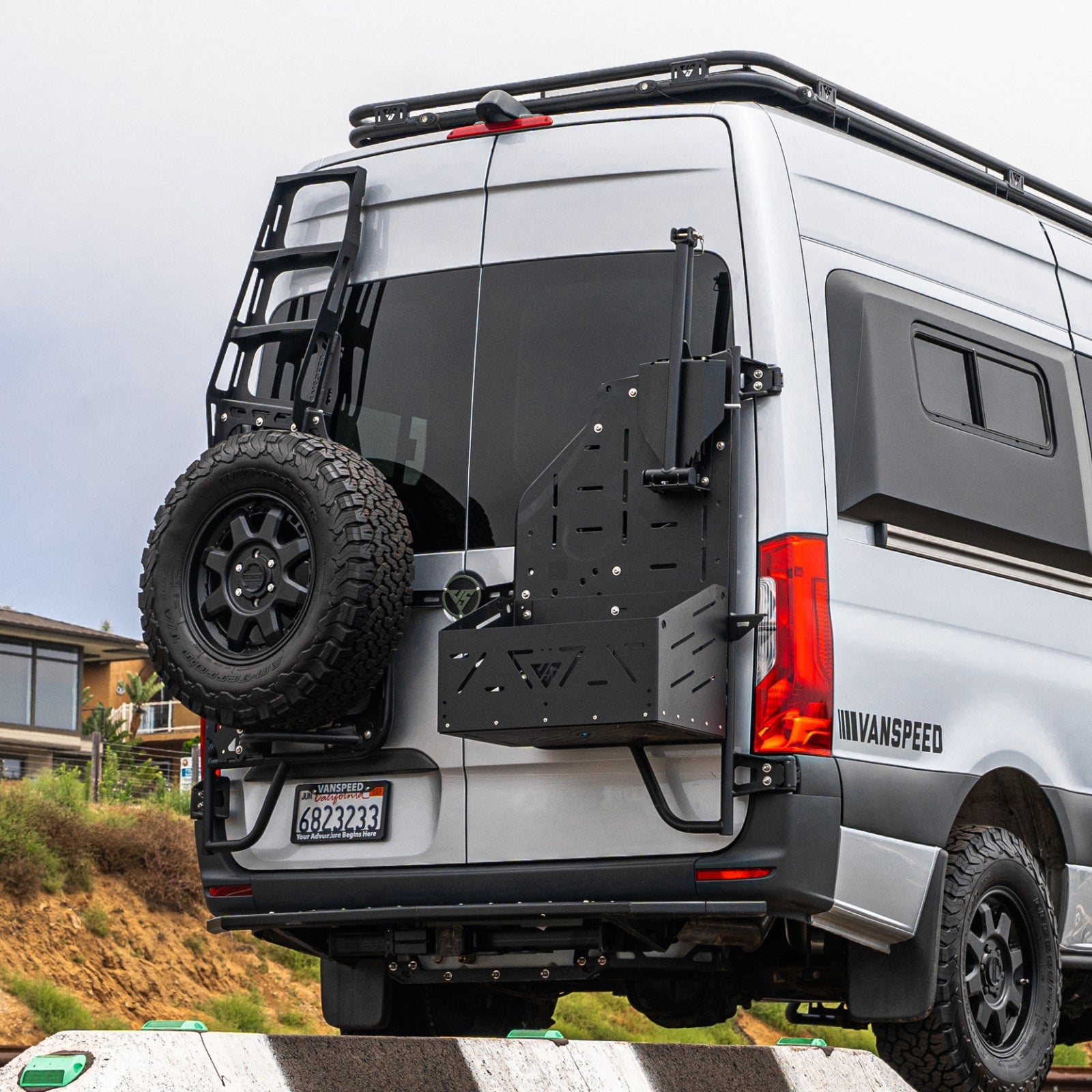 Sprinter Mule Pack Shovel Mount Set by The Van Mart, showcasing durable exterior parts for van storage solutions.