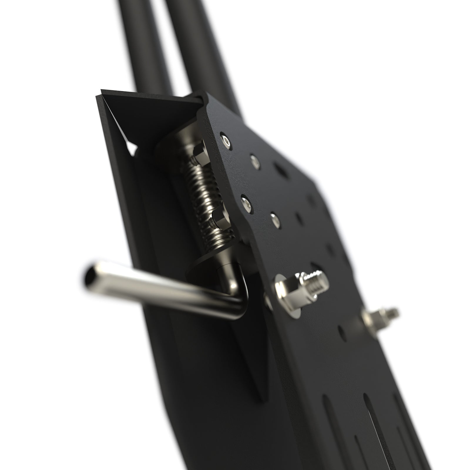 The Van Mart Sprinter Mule Pack Shovel Mount Set installed on a vehicle, showcasing durable mounting hardware and shovel compatibility.