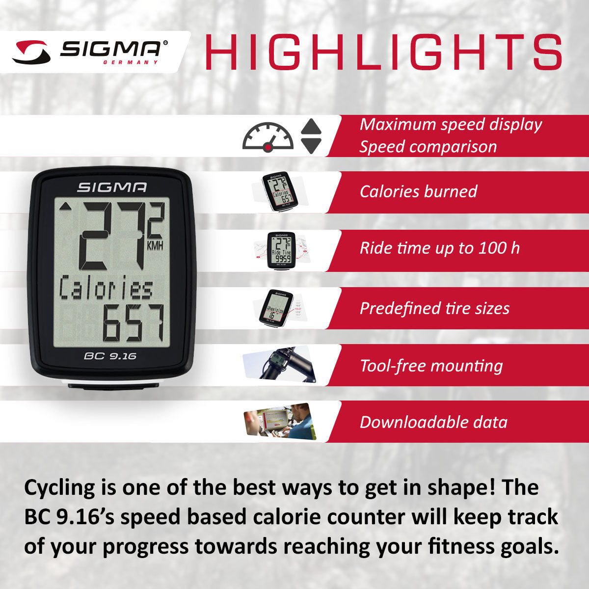 ZEITBIKE SIGMA BC 9.16 ATS wireless bicycle computer with analogue display, mounted on a bike handlebar.