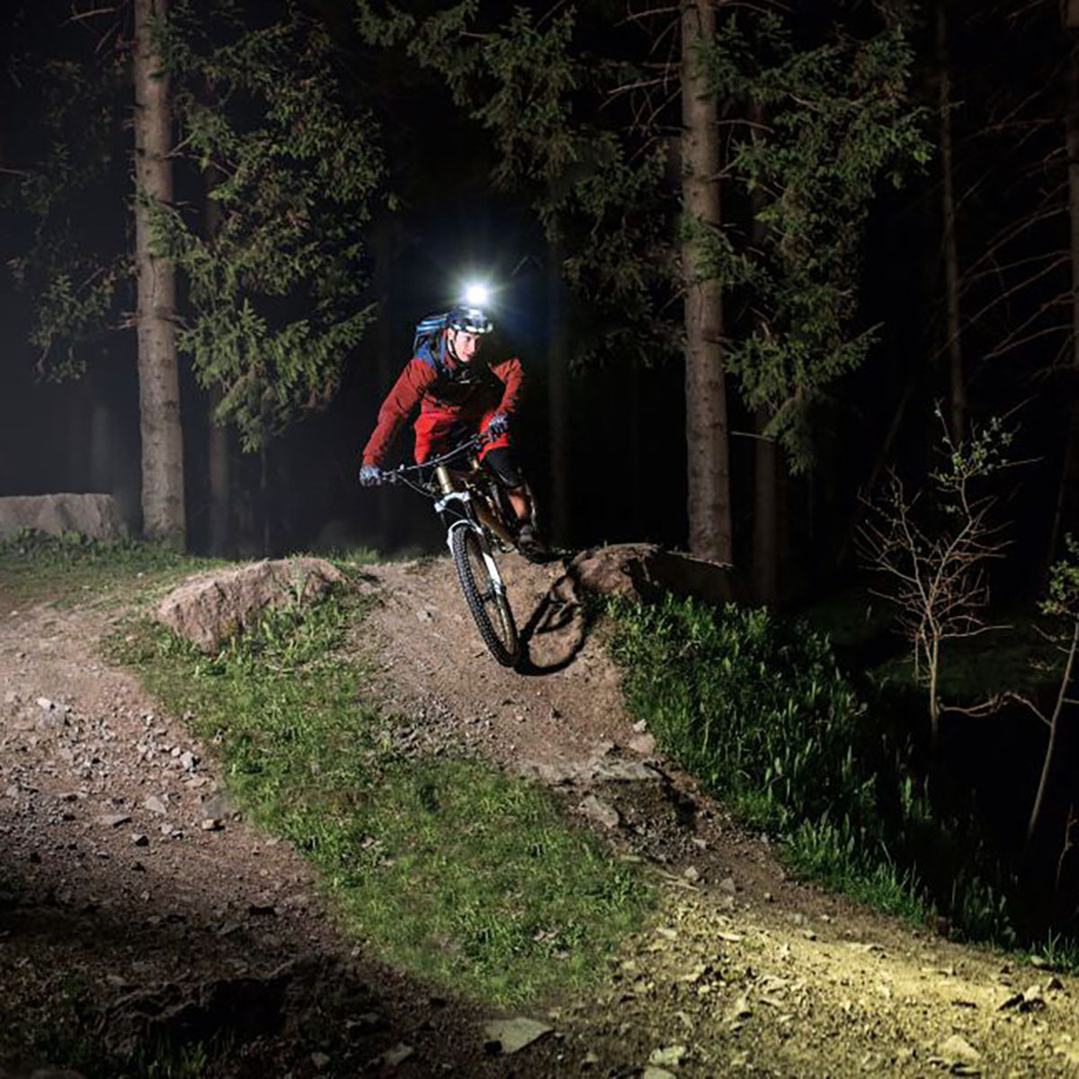 ZEITBIKE SIGMA Light BUSTER 2000 bicycle power light mounted on a bike handlebar, showing its bright LED front lamp.